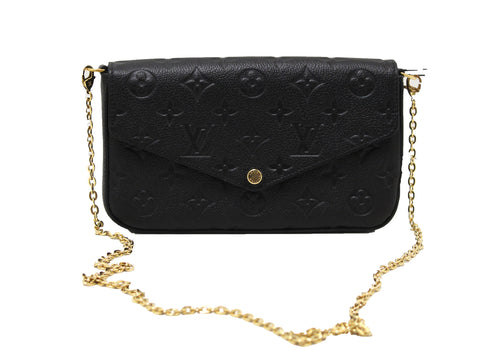 Authentic Louis Vuitton Black Monogram Empreinte Felicie Pochette Bag