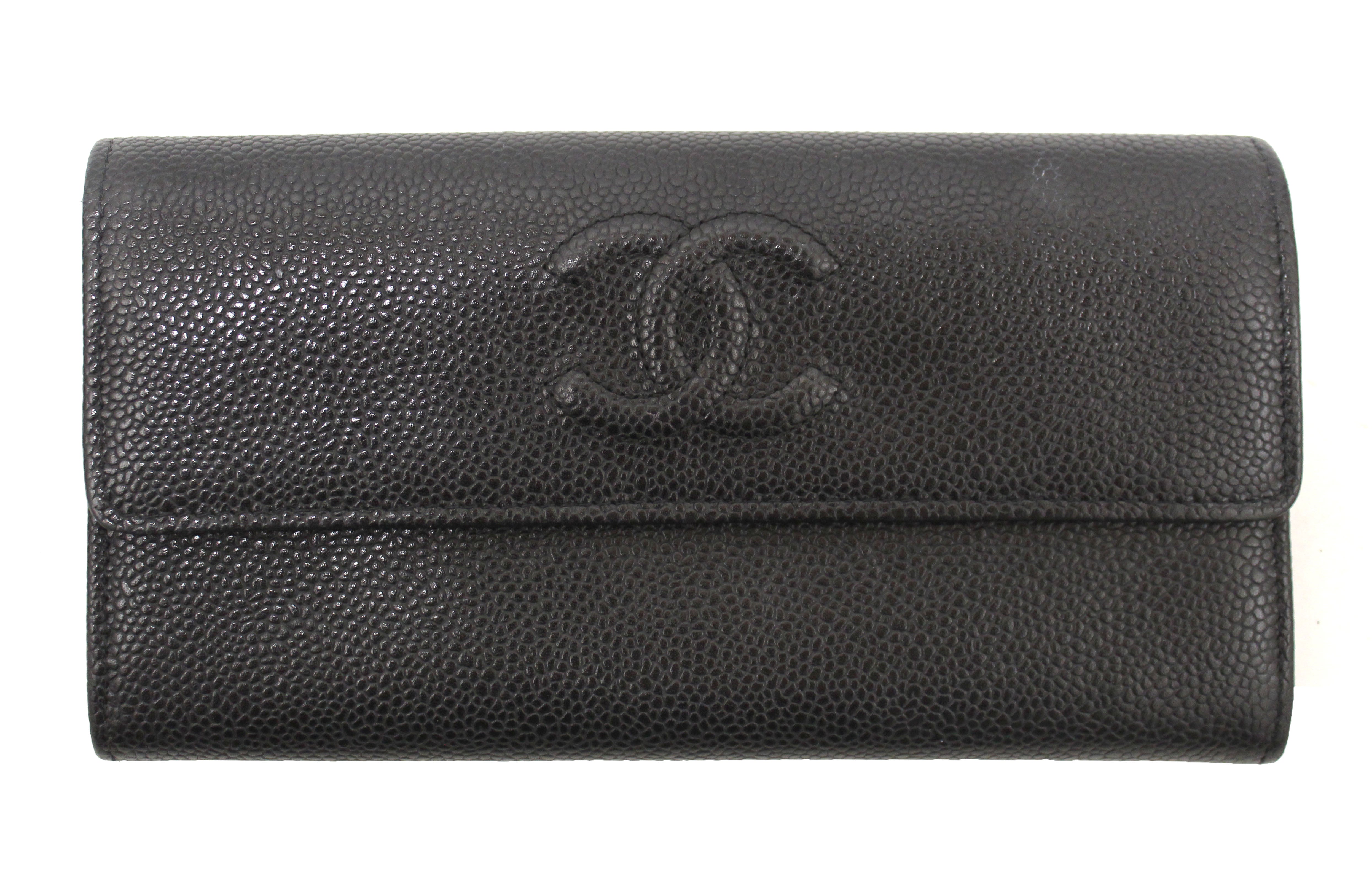 Authentic Chanel Black Caviar Leather CC Long Flap Wallet – Paris Station  Shop