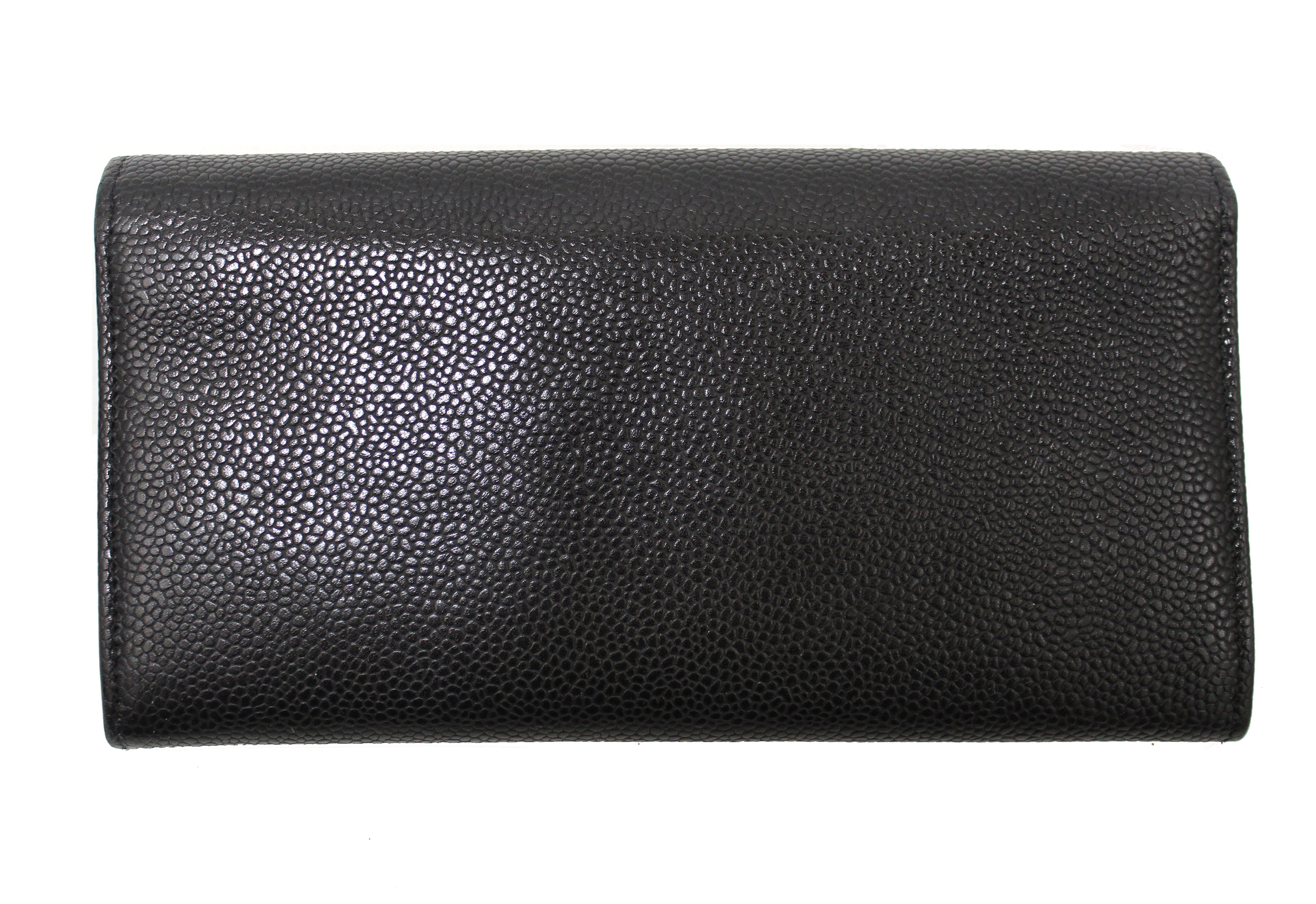 Authentic Chanel Black Caviar Leather CC Long Flap Wallet