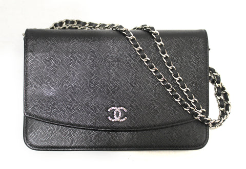 Authentic Chanel  Caviar Leather Wallet on Chain WOC Crossbody Clutch Bag