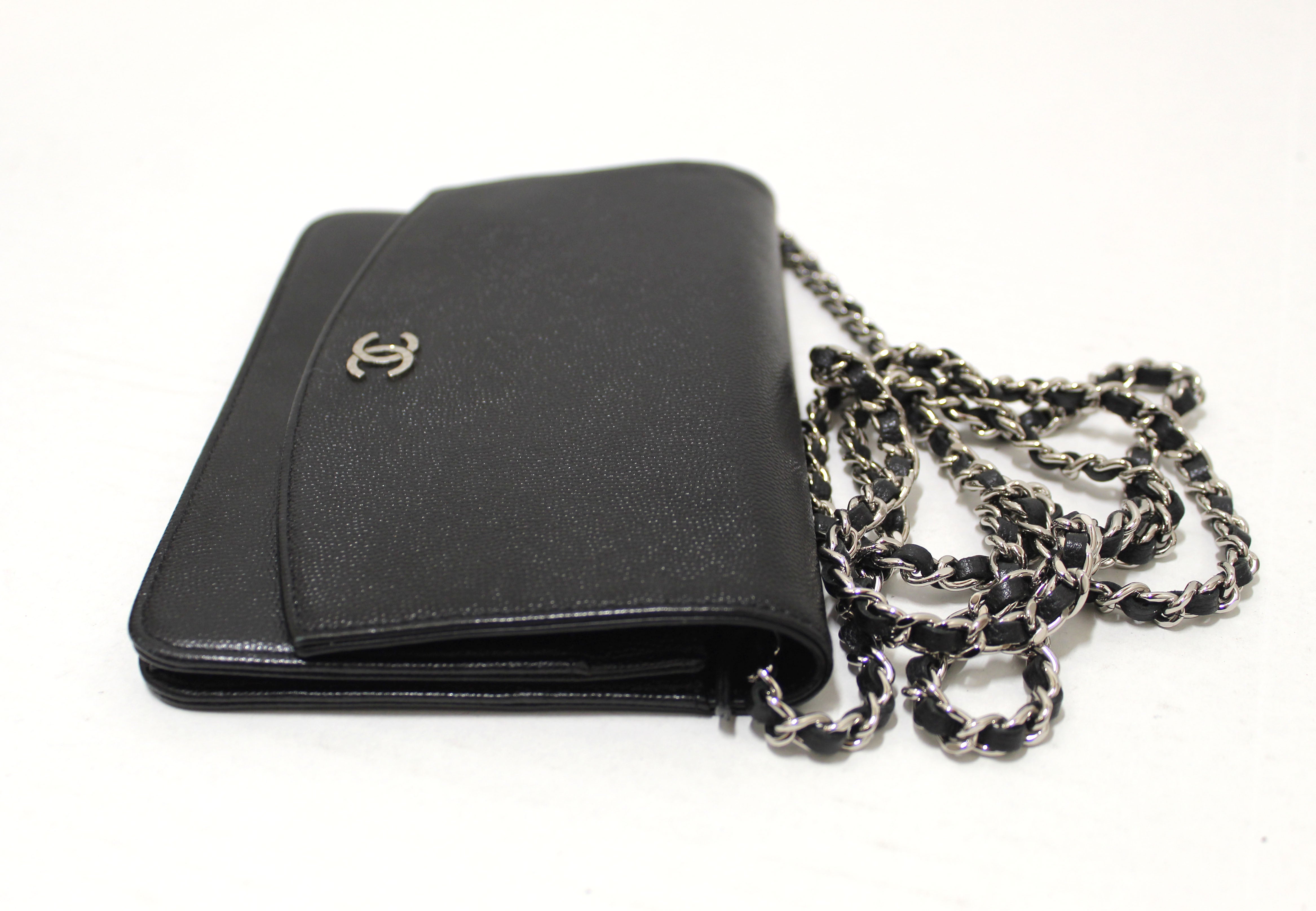 Authentic Chanel  Caviar Leather Wallet on Chain WOC Crossbody Clutch Bag