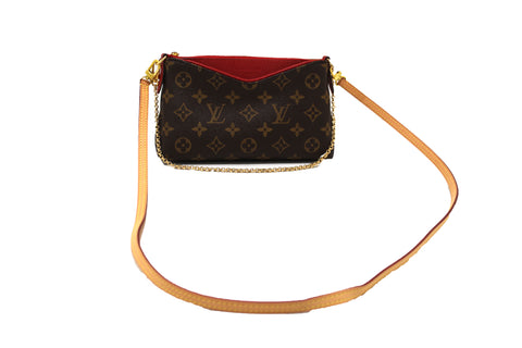 Authentic Louis Vuitton Classic Monogram Red Pallas Clutch Bag