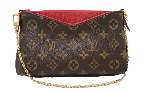 Authentic Louis Vuitton Classic Monogram Red Pallas Clutch Bag