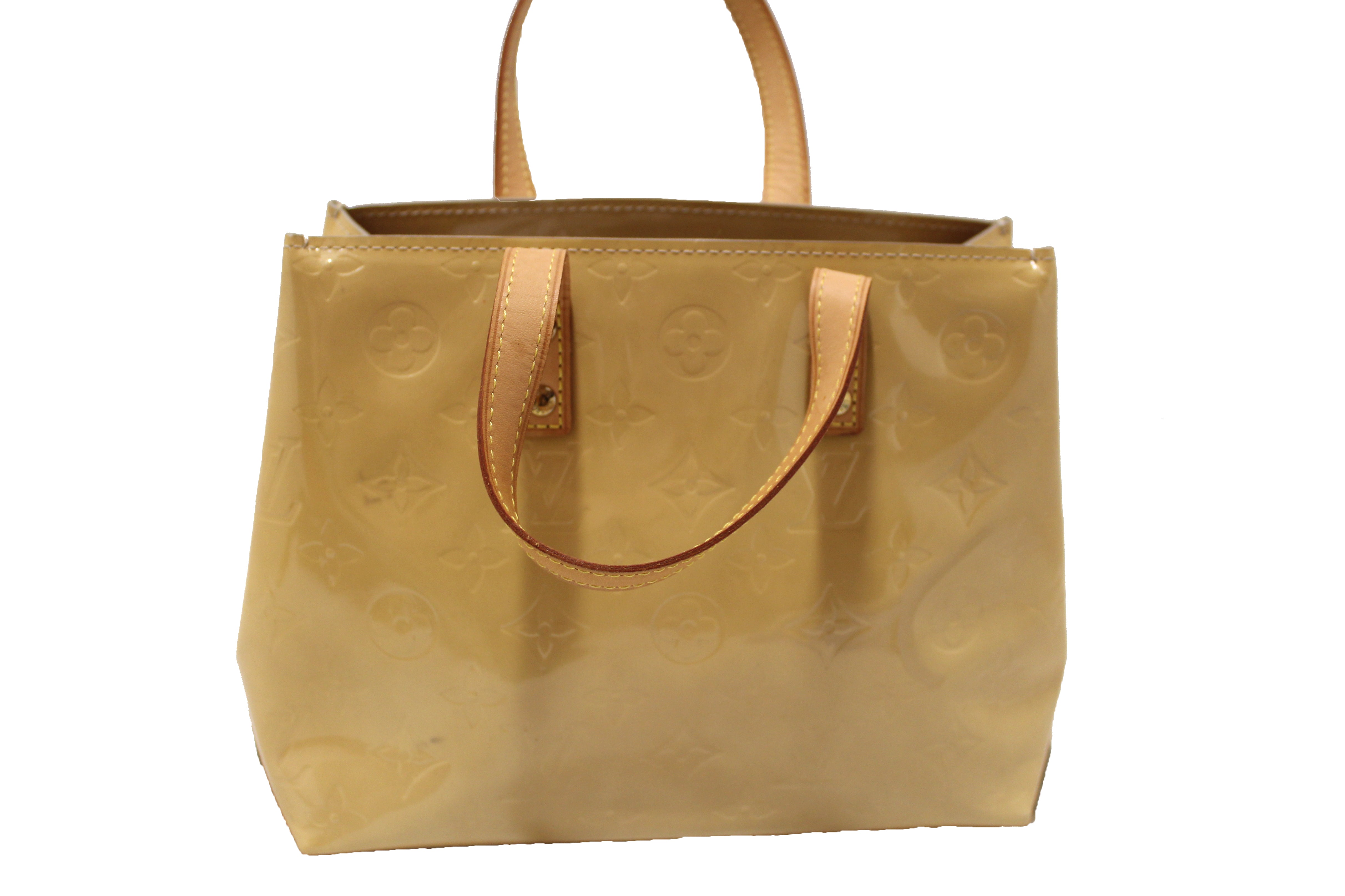 Authentic Louis Vuitton Beige Monogram Vernis Patent Leather Reade PM Bag