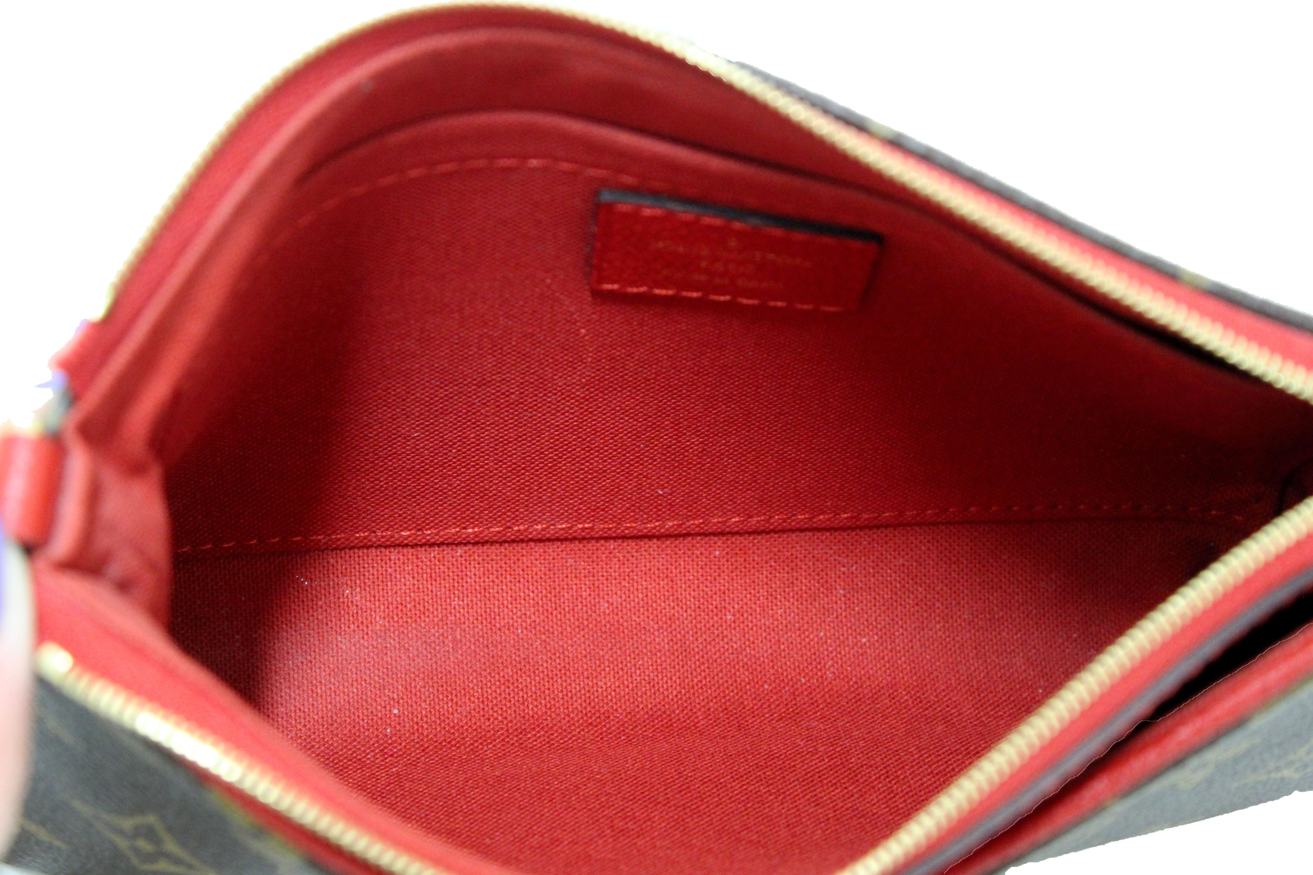 Louis Vuitton PALLAS CLUTCH 23 BROWN MONOGRAM RED CANVAS GHW