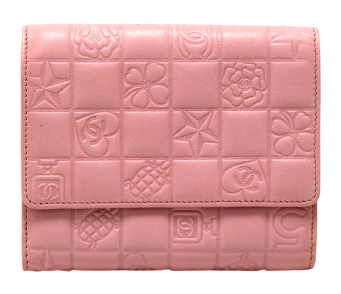 Authentic New Chanel Pink Lambskin Embossed Lucky Symbols Small Wallet