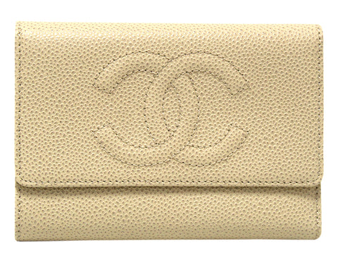 Authentic New Chanel White Caviar Leather Classic CC Timeless Medium Trifold Wallet