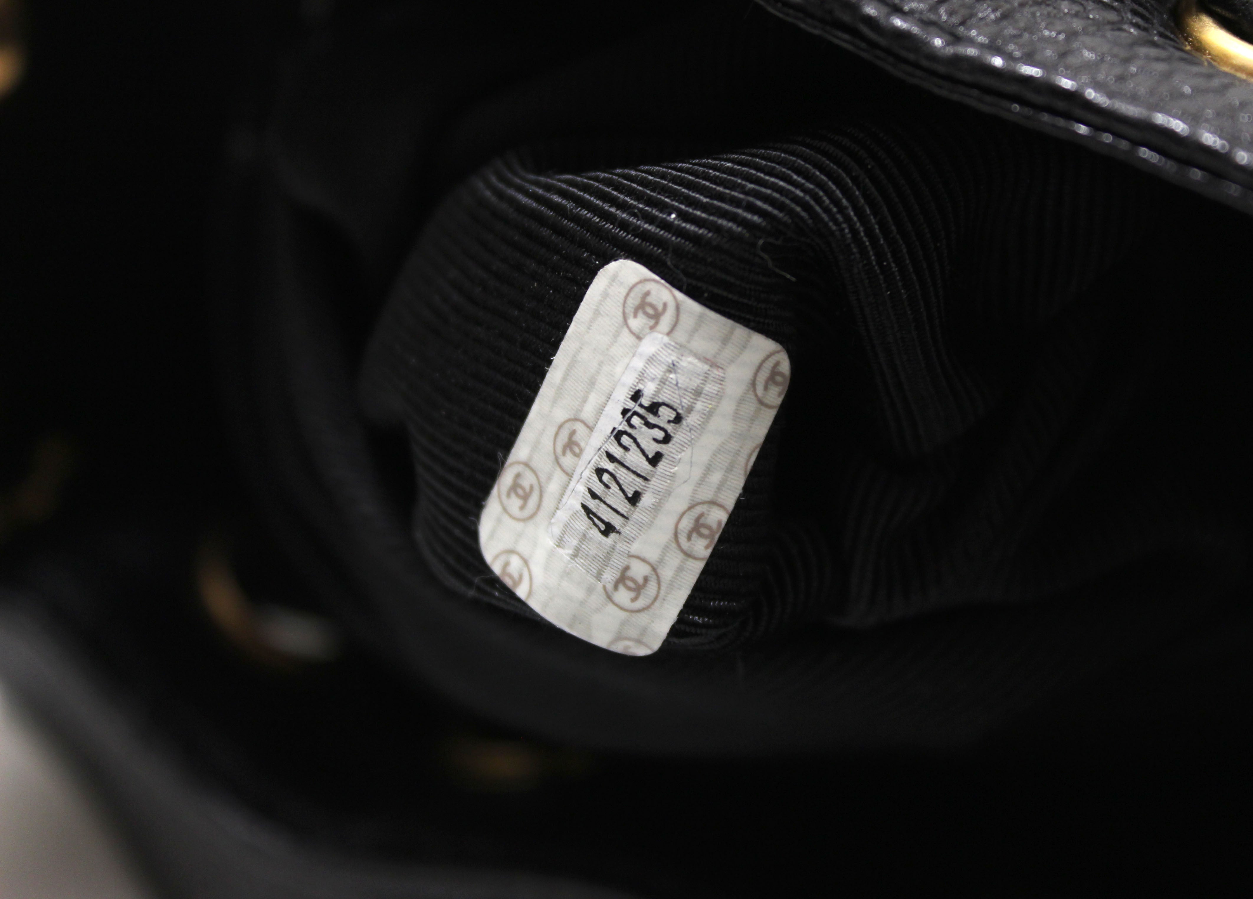Authentic Chanel Black Caviar Leather Mini Drawstring Bucket Crossbody Bag