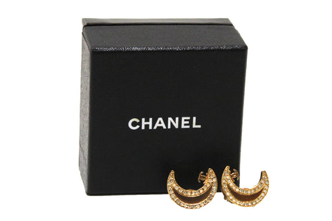 Authentic Chanel Vintage Gold Plated Crescent Moon Classic Clip On Earrings