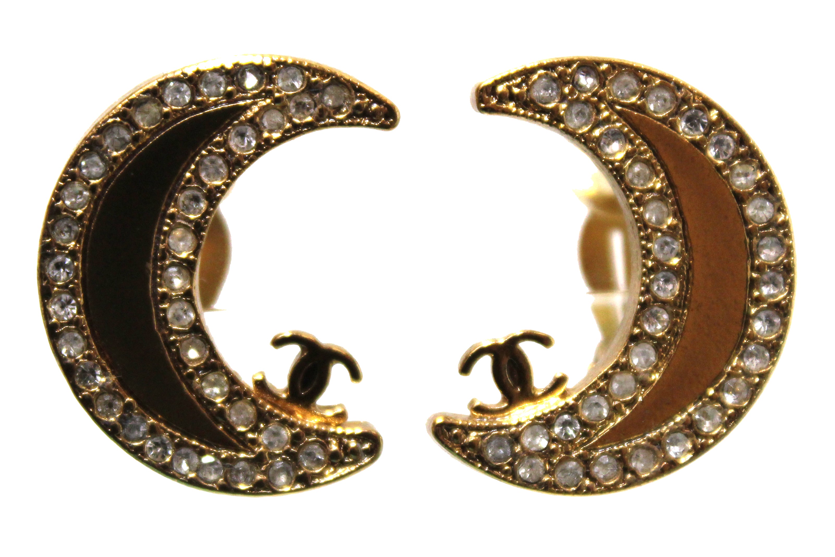 Authentic Chanel Vintage Gold Plated Crescent Moon Classic Clip On Earrings