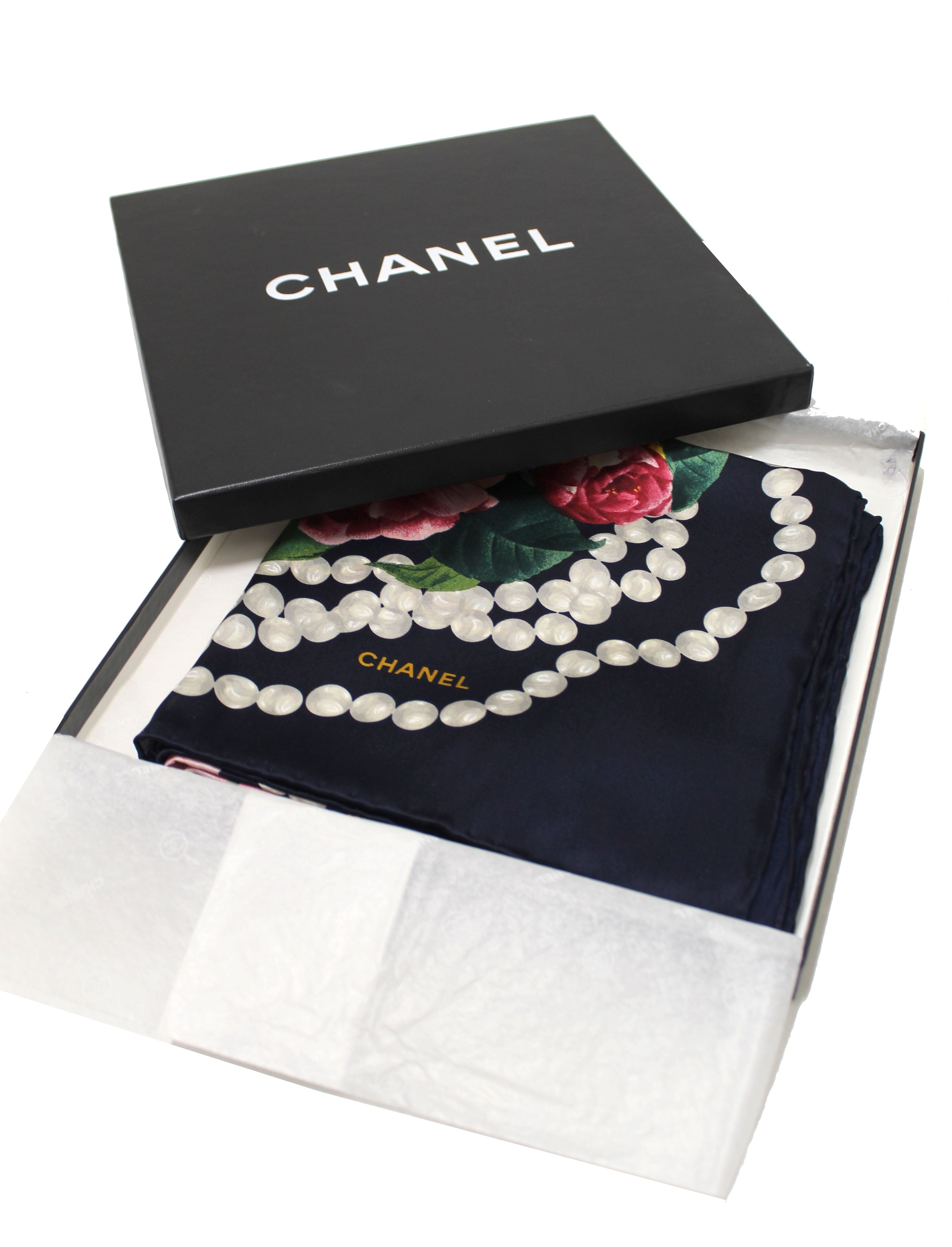 CHANEL - Silk square with ribbon decorations (stains and…