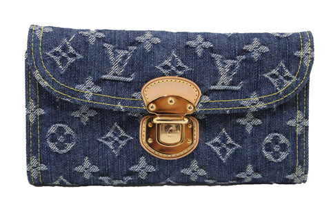 Authentic Louis Vuitton Blue Monogram Denim Amelia Wallet