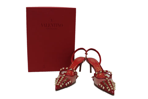 Authentic Valentino Garavani Rockstud Alcove Red Patent Leather Slingback Pump 60MM Size 7