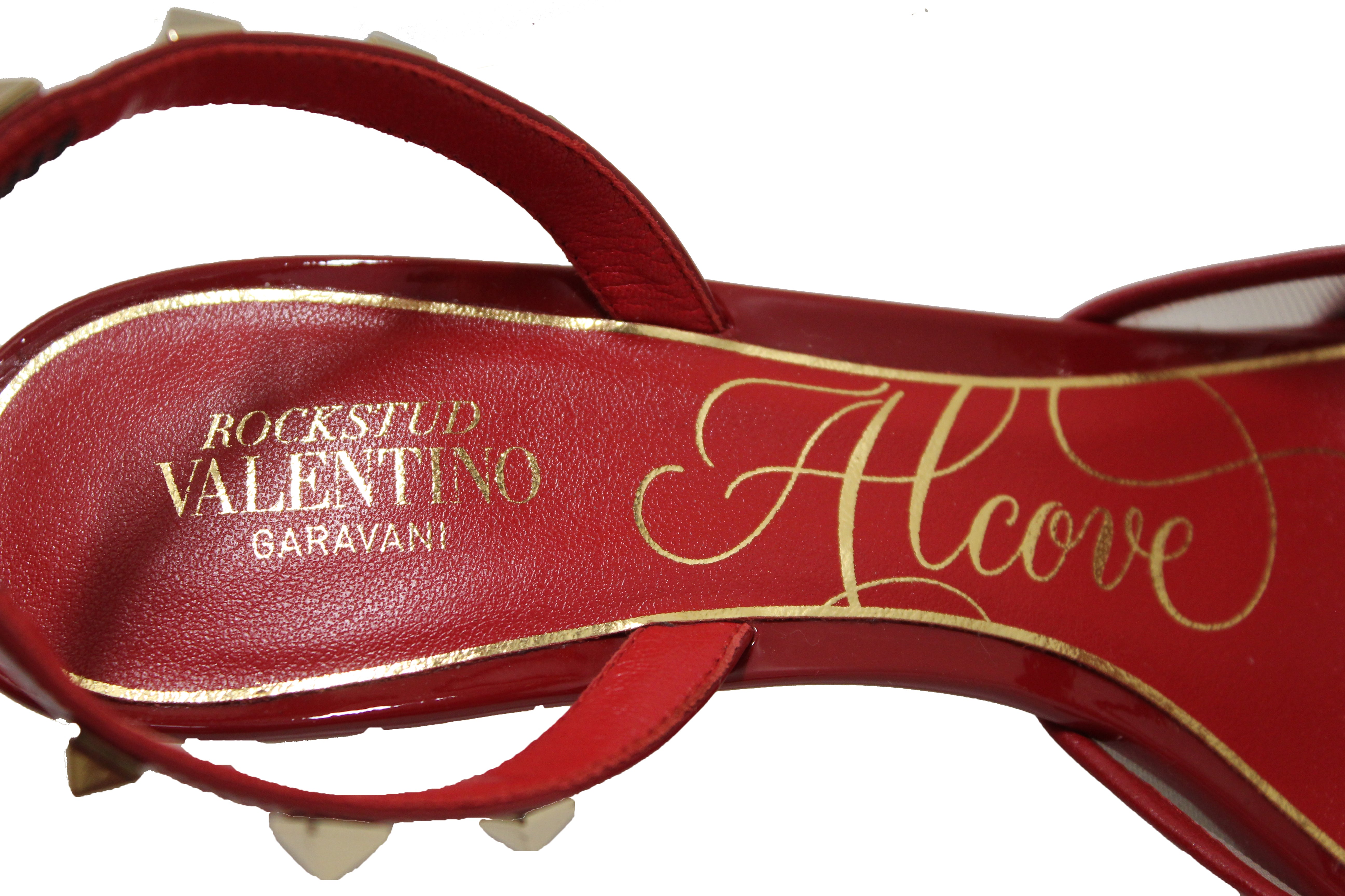 Authentic Valentino Garavani Rockstud Alcove Red Patent Leather Slingback Pump 60MM Size 7