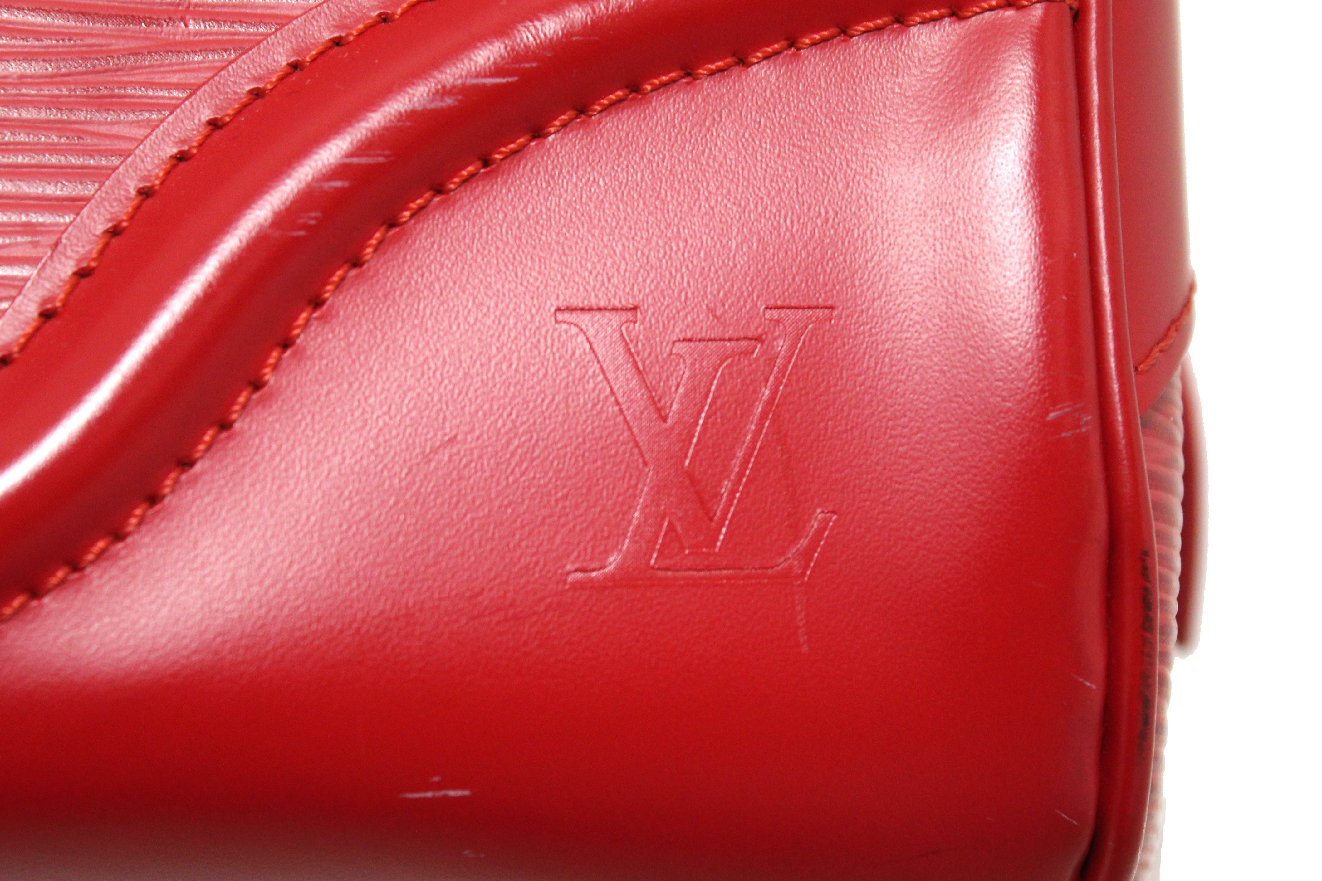 Authentic Louis Vuitton Red Epi Leather Montaigne PM Handbag Bag