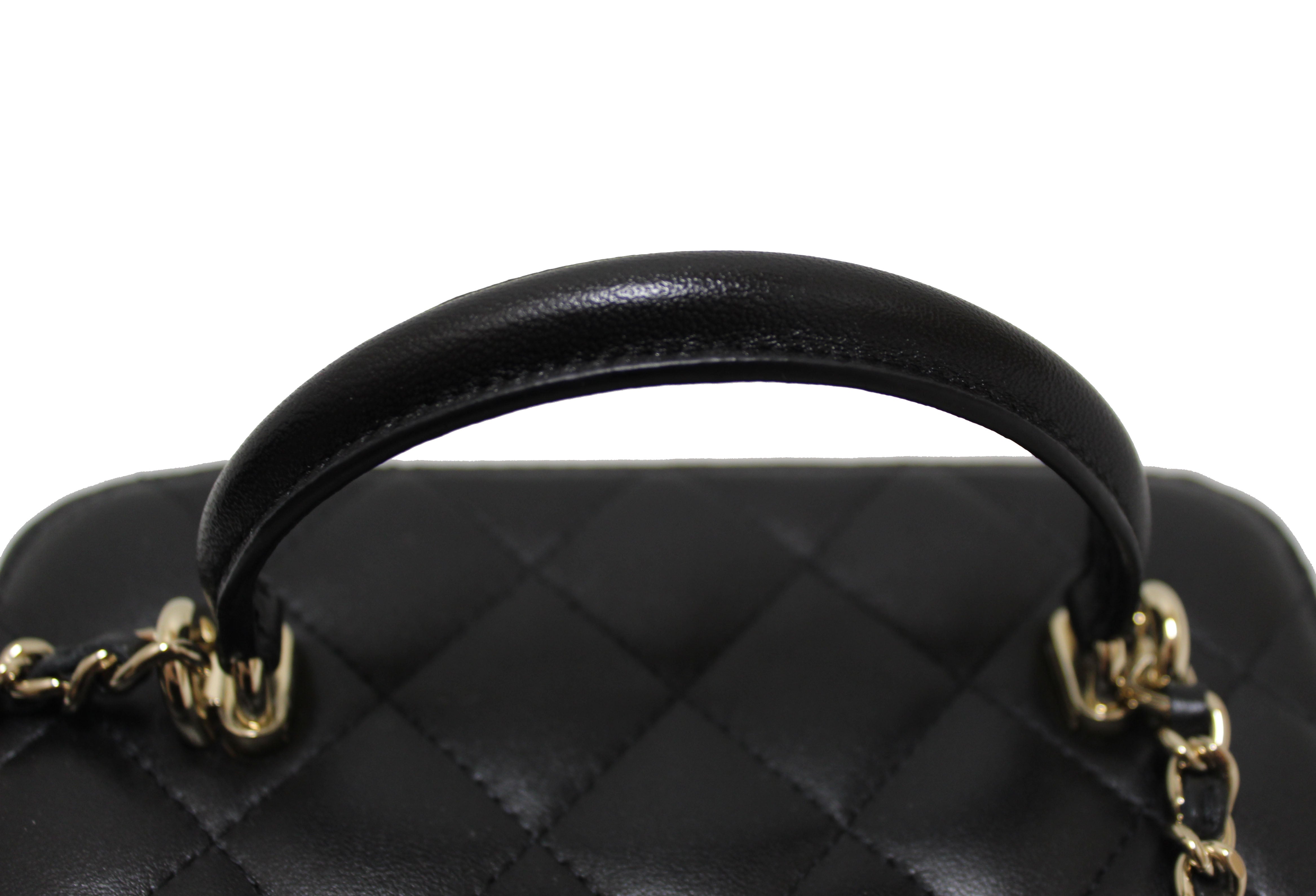 Authentic NEW Chanel Black Quilted Lambskin Leather Top Handle Vanity Case with Chain