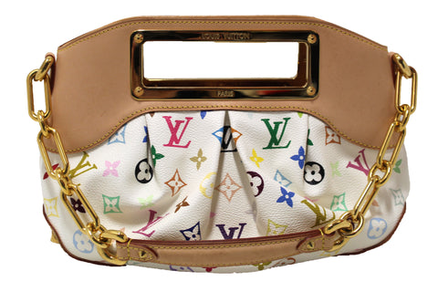 Authentic Louis Vuitton White Monogram Multicolor Canvas Judy PM Bag