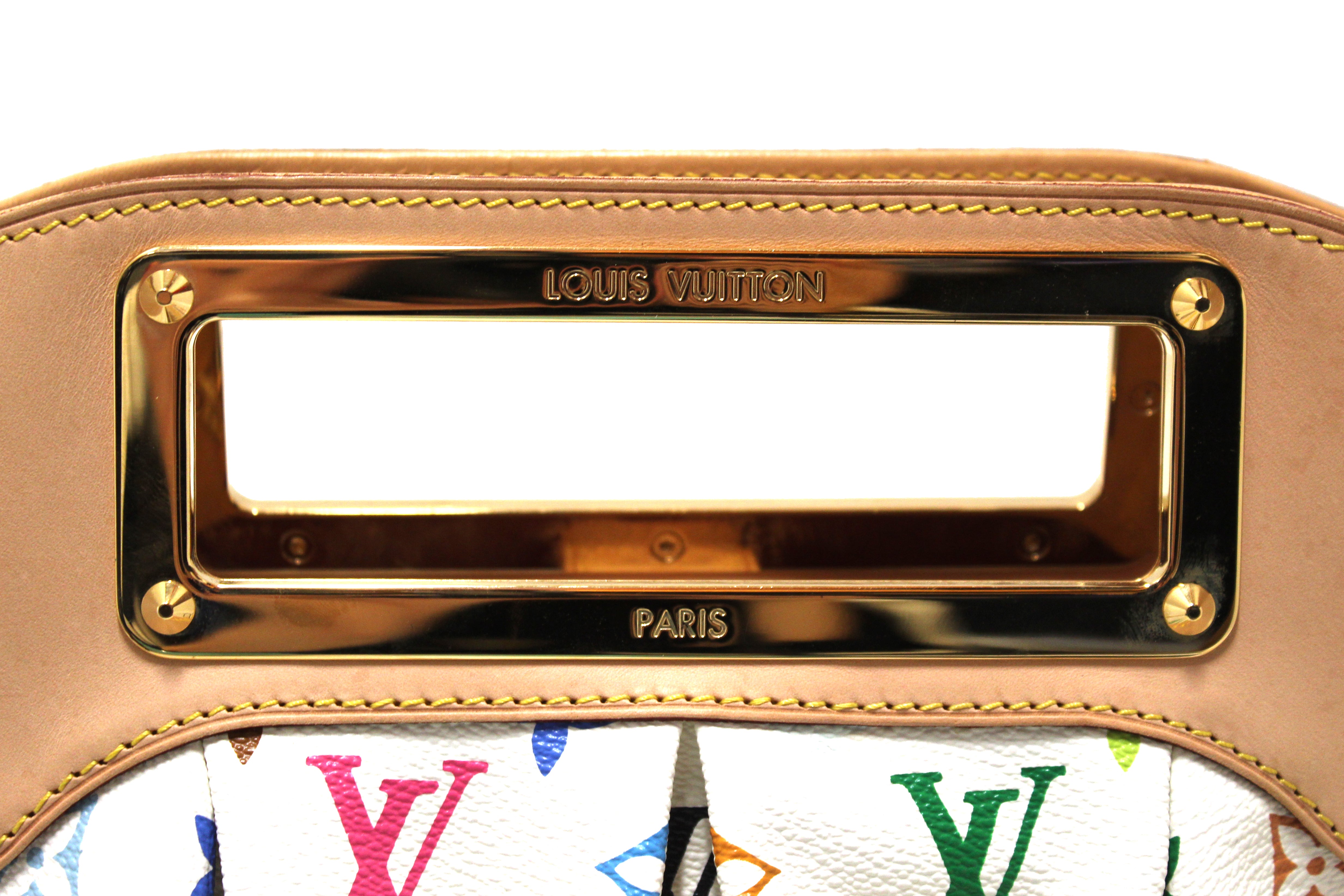 Authentic Louis Vuitton White Monogram Multicolor Canvas Judy PM Bag