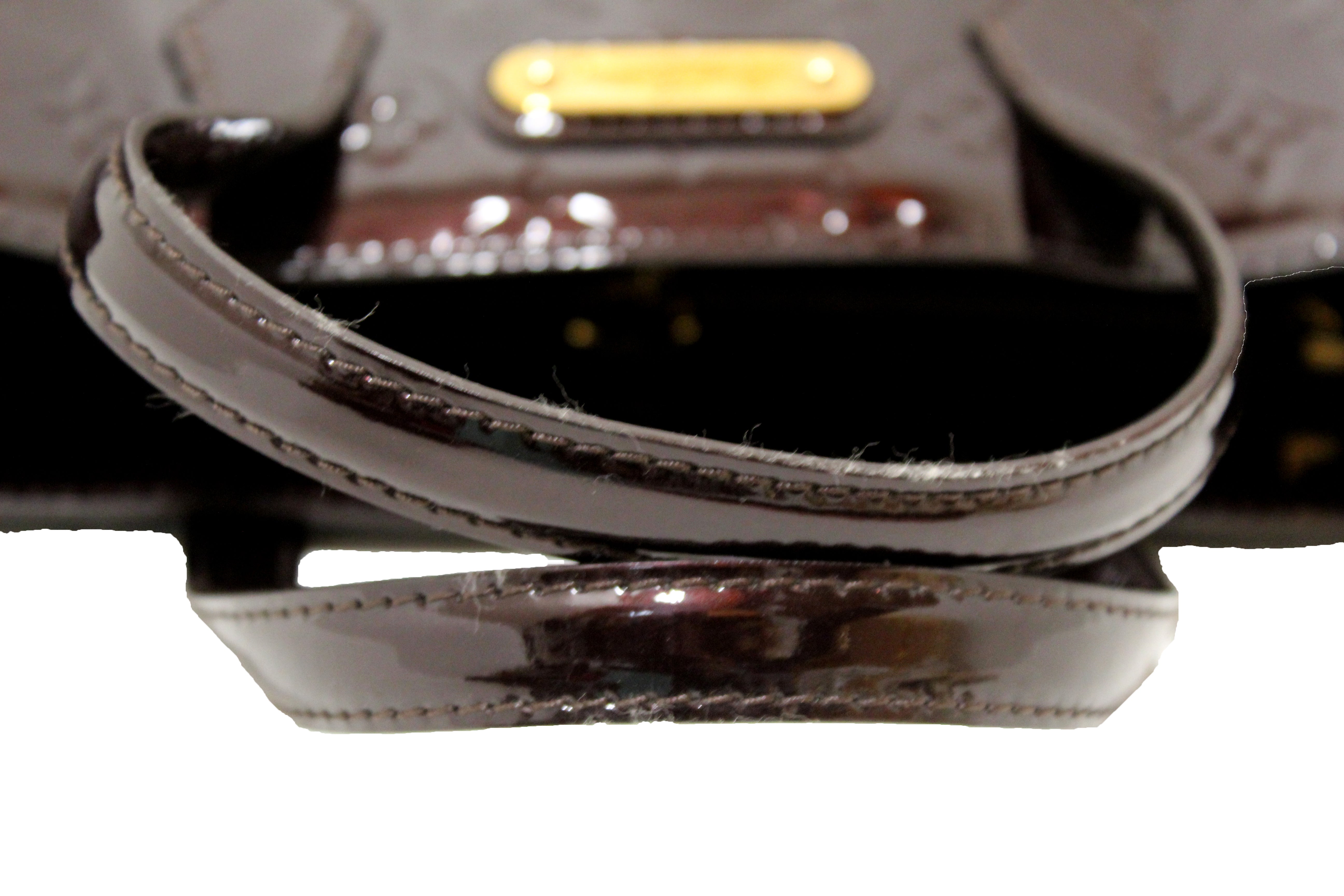 Authentic Louis Vuitton Amarante Monogram Vernis Leather Wilshire PM Handbag