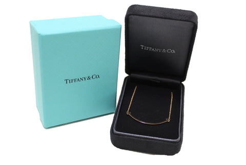 Authentic Tiffany & Co 18K Yellow Gold Small T Smile Pendant Necklace