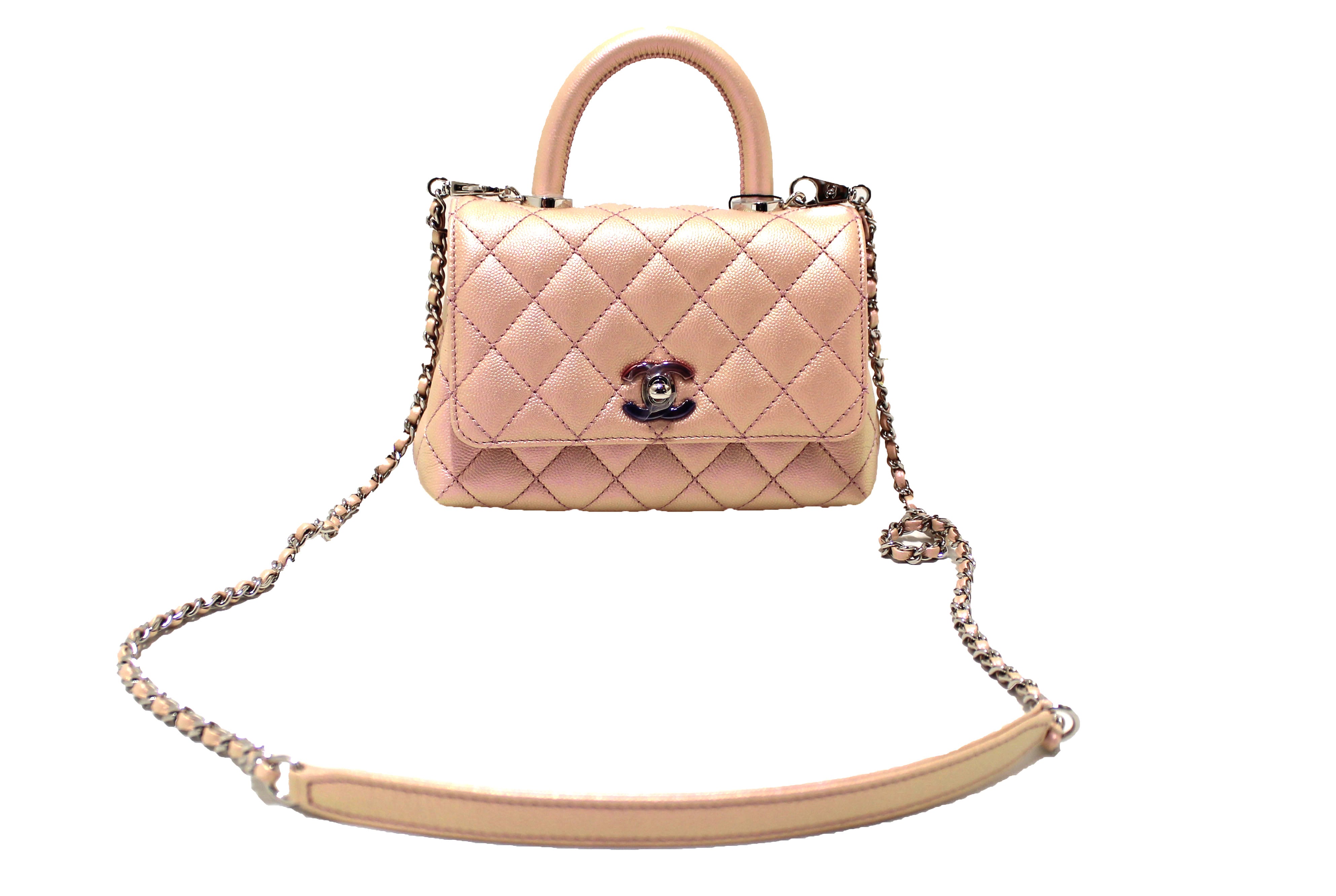 Chanel Pink Caviar Quilted Extra Mini Coco Handle Flap Bag W/ Box