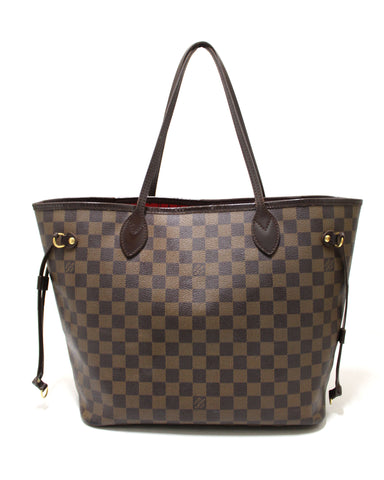 Authentic Louis Vuitton Damier Ebene Canvas Neverfull MM Shoulder Tote Bag