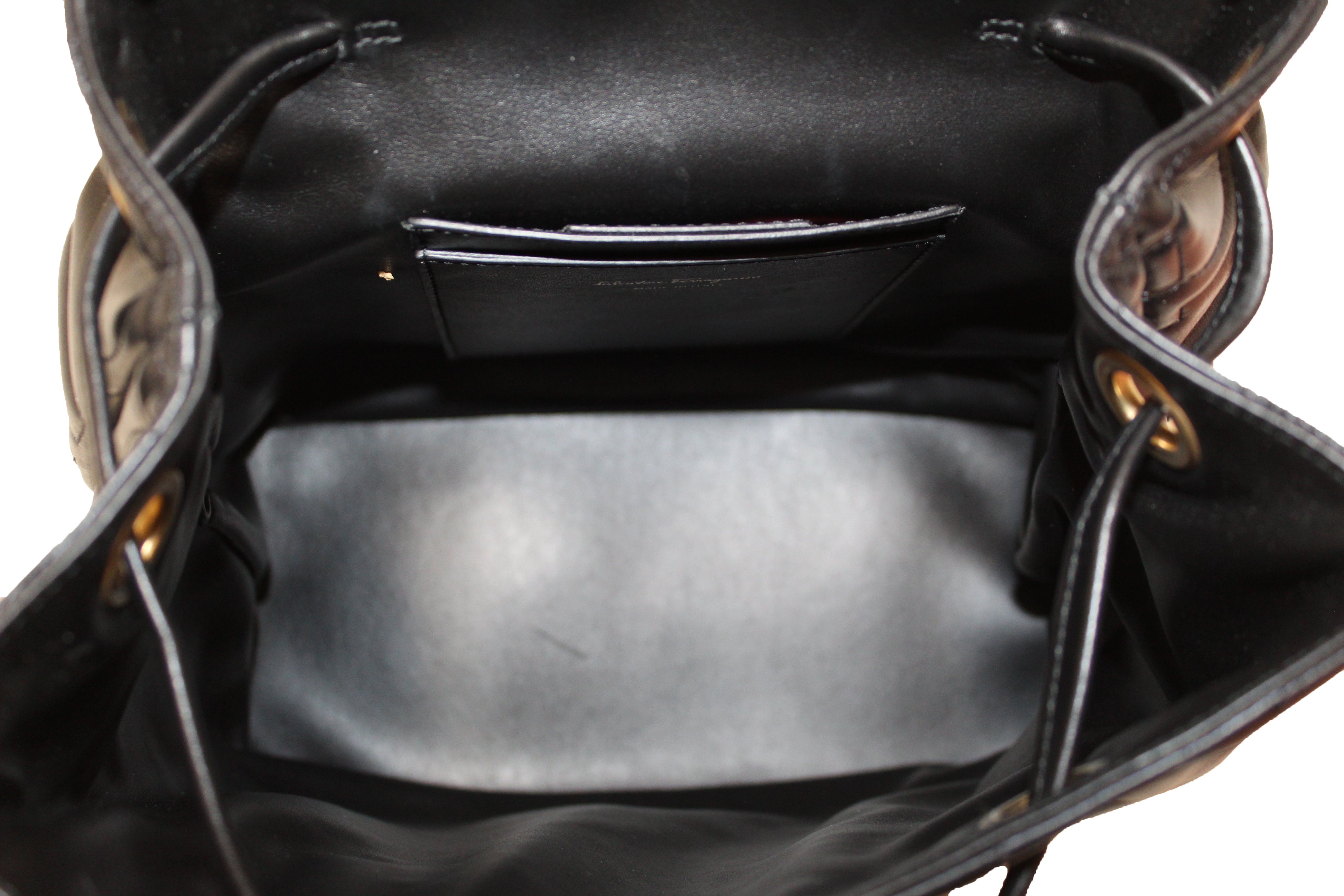 Authentic Salvatore Ferragamo Black Gancini Quilted Leather Medium Backpack