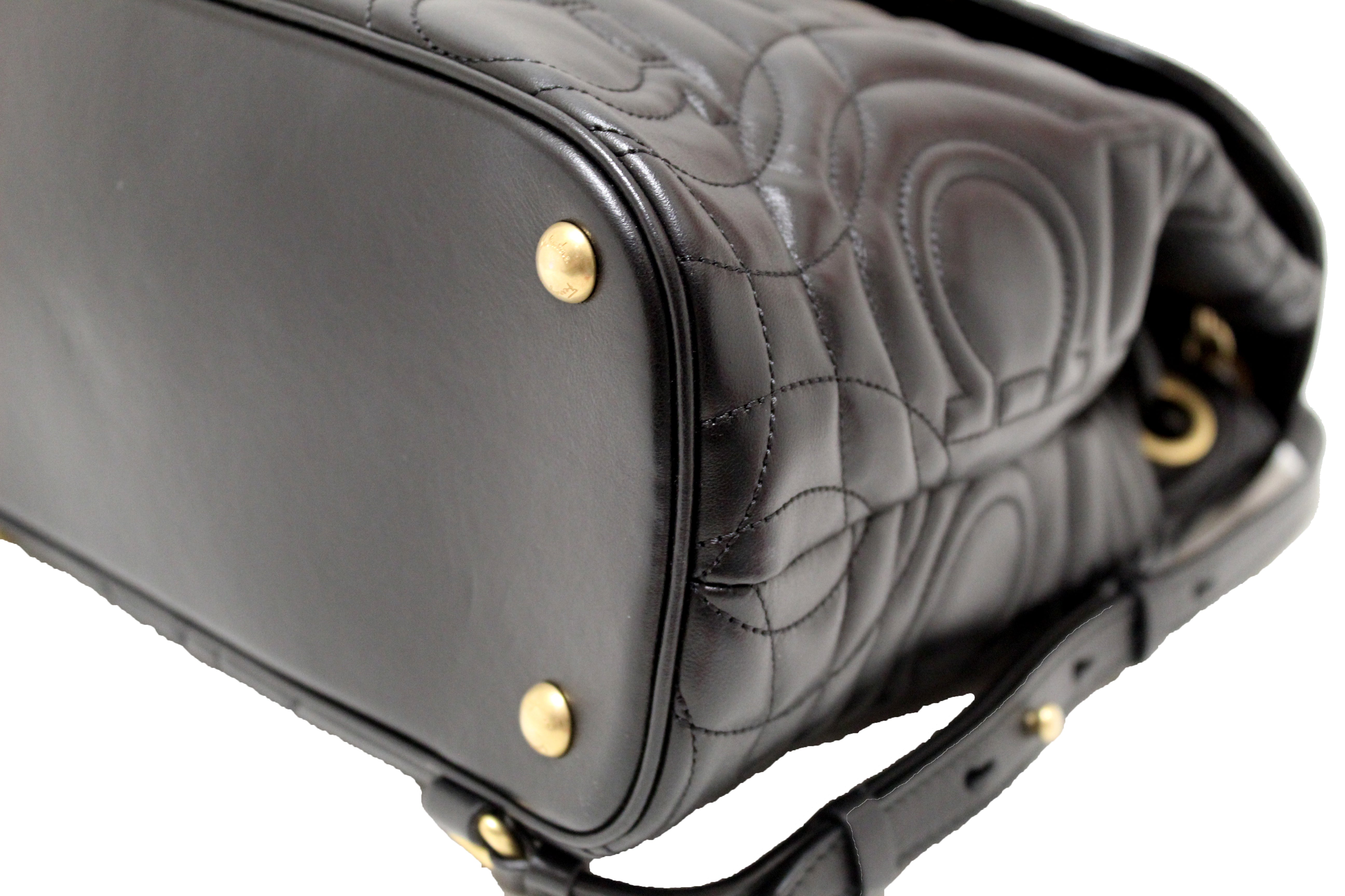 Authentic Salvatore Ferragamo Black Gancini Quilted Leather Medium