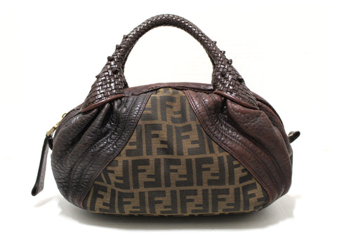 Authentic Fendi Brown Leather Zucca FF Logo Mini Baby Small Spy Handbag Bag