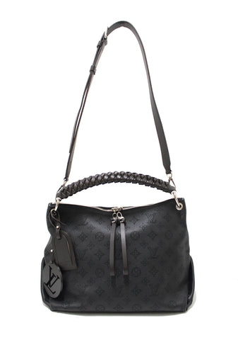 Authentic Louis Vuitton Black Mahina Leather Beaubourg Hobo MM Bag