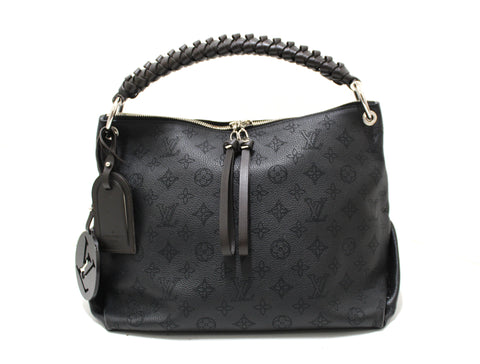 Authentic Louis Vuitton Black Mahina Leather Beaubourg Hobo MM Bag