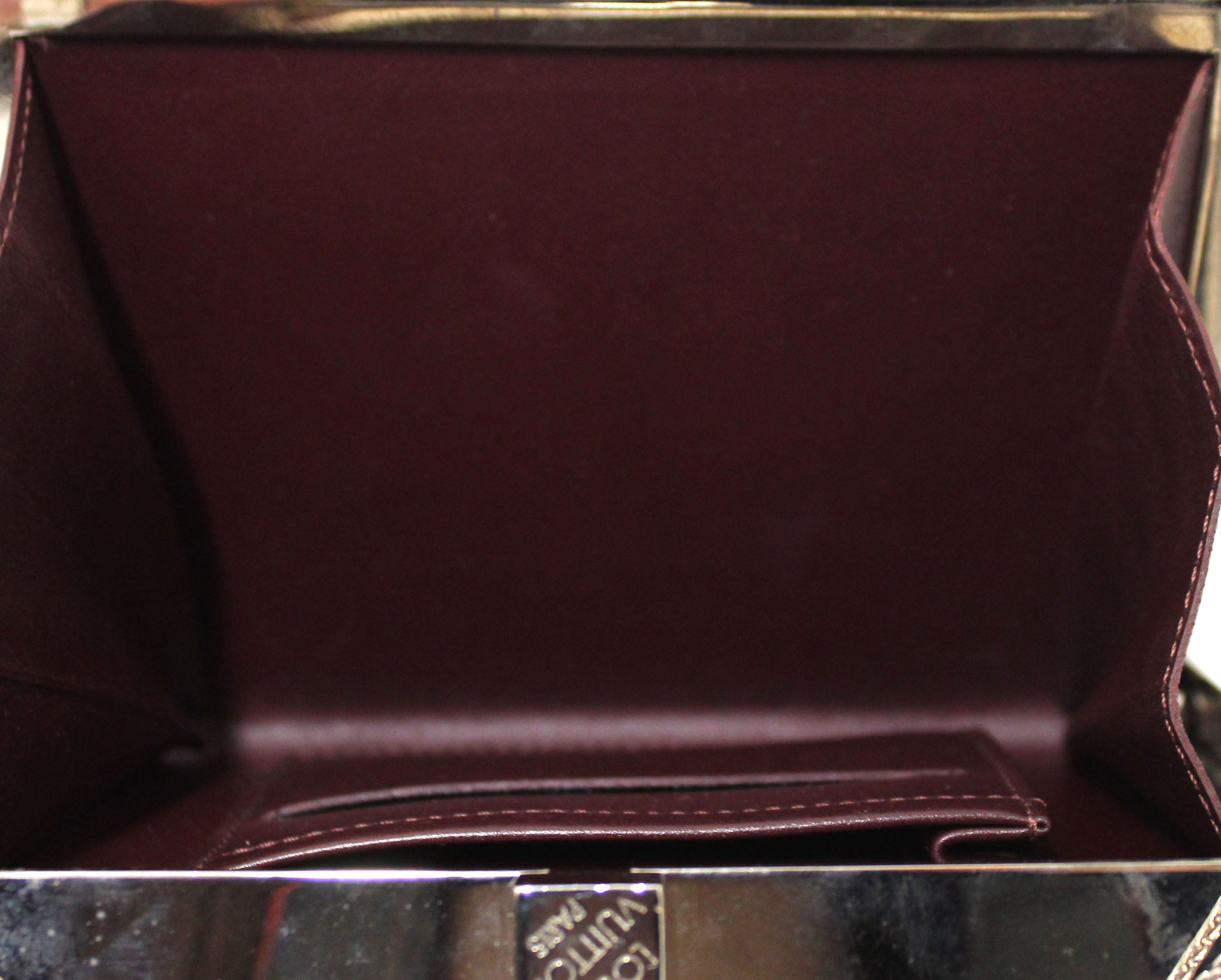 Authentic Louis Vuitton Burgandy Damier Vernis Leather Ange MM Clutch