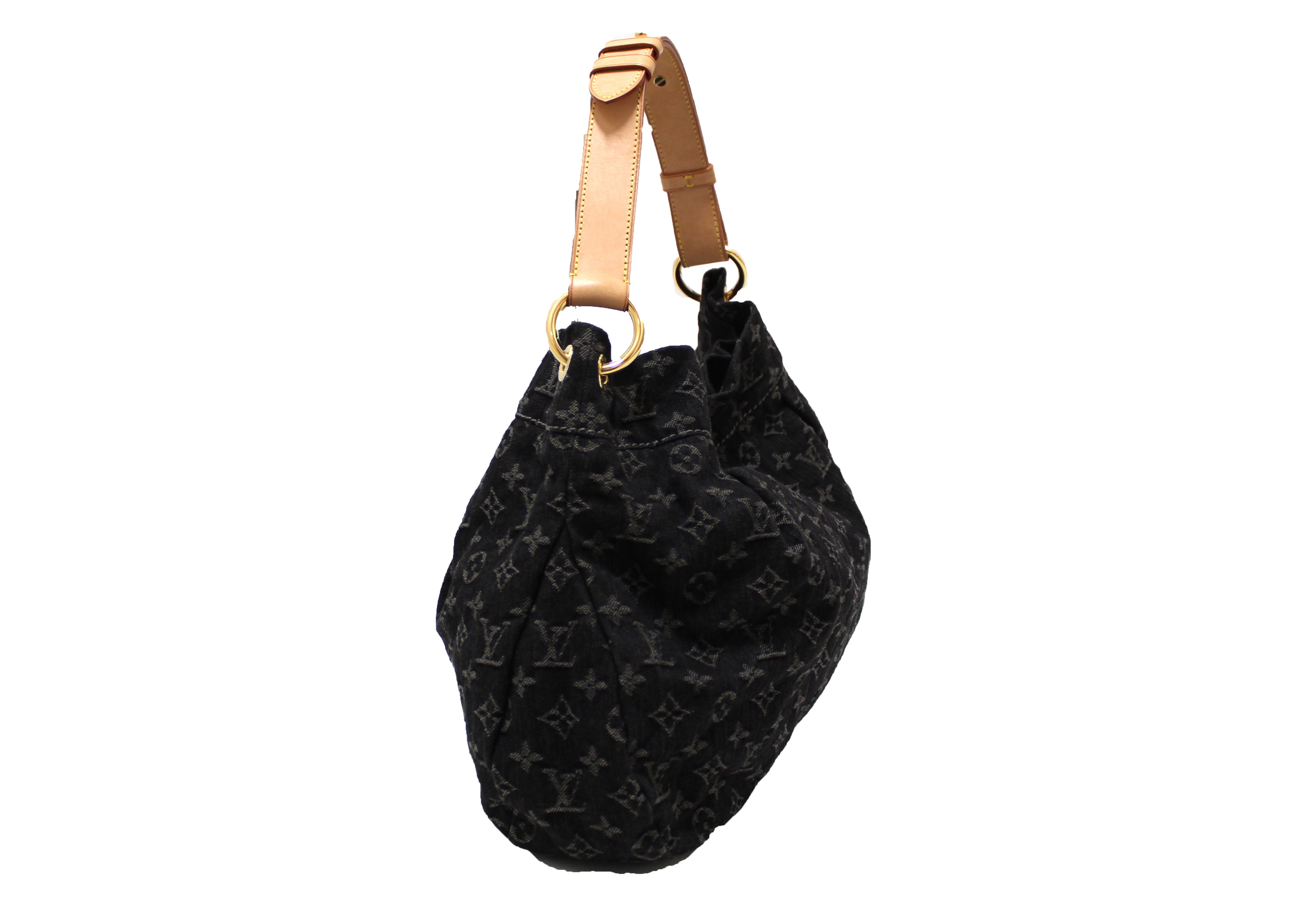 Authentic Louis Vuitton Black Monogram Denim Denim Daily PM Hobo Shoulder Bag