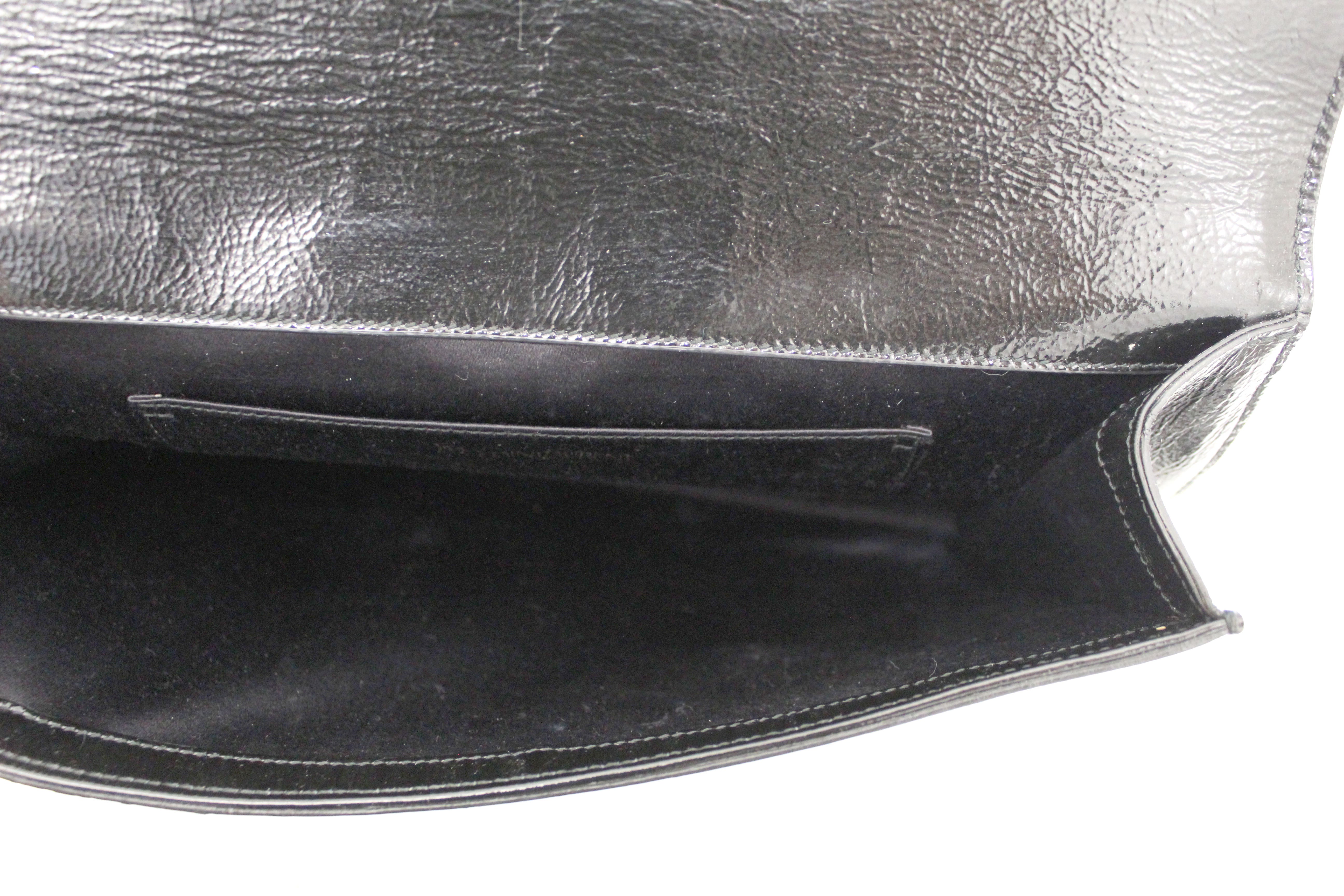 Authentic YSL Yves Saint Laurent Black Patent Leather Clutch Bag