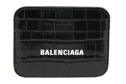 Authentic NEW Balenciaga Black Crocodile Embossed Calfskin Card Holder