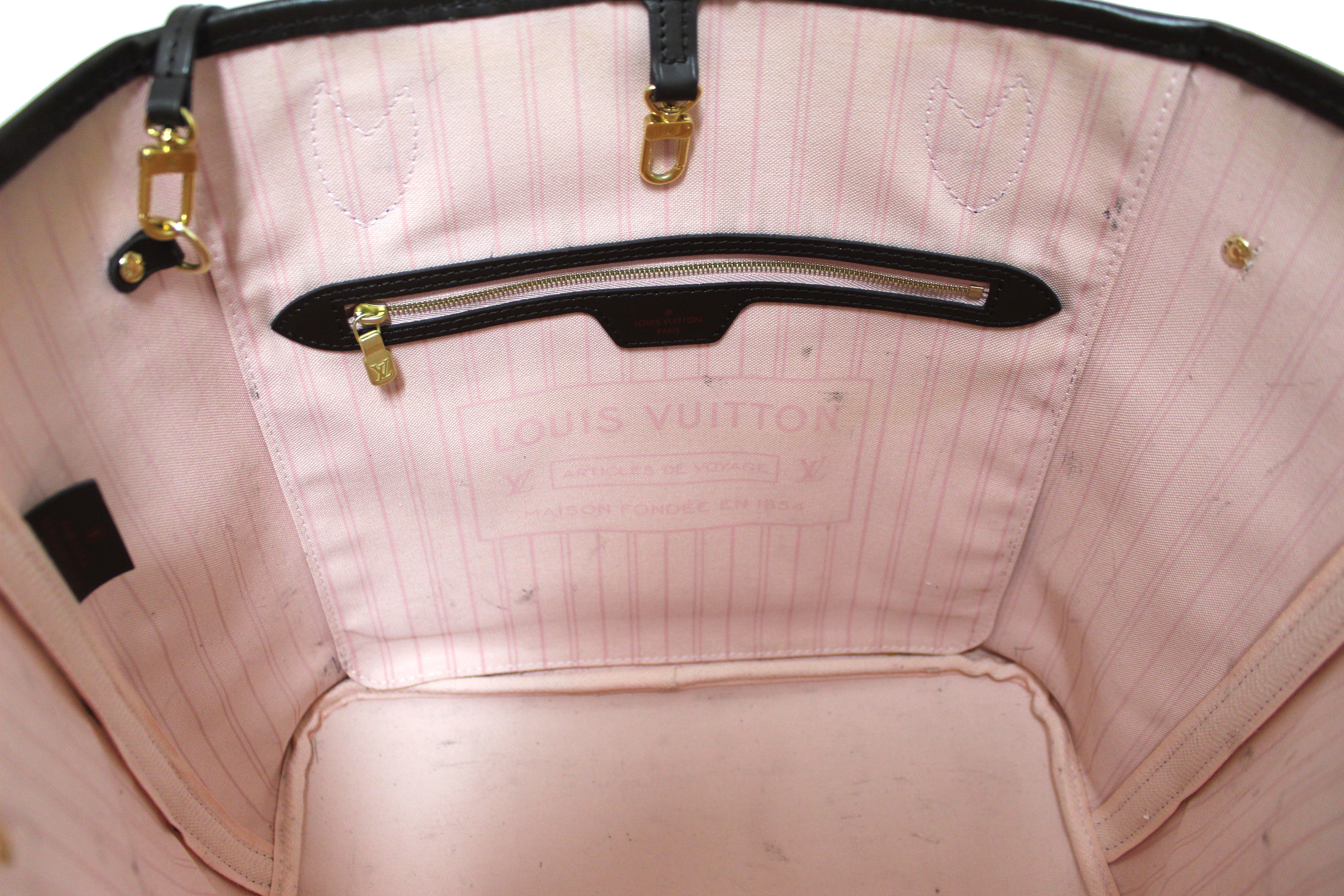 Louis Vuitton Damier Ebene Neverfull MM Shoulder Bag Canvas Purse Excellent