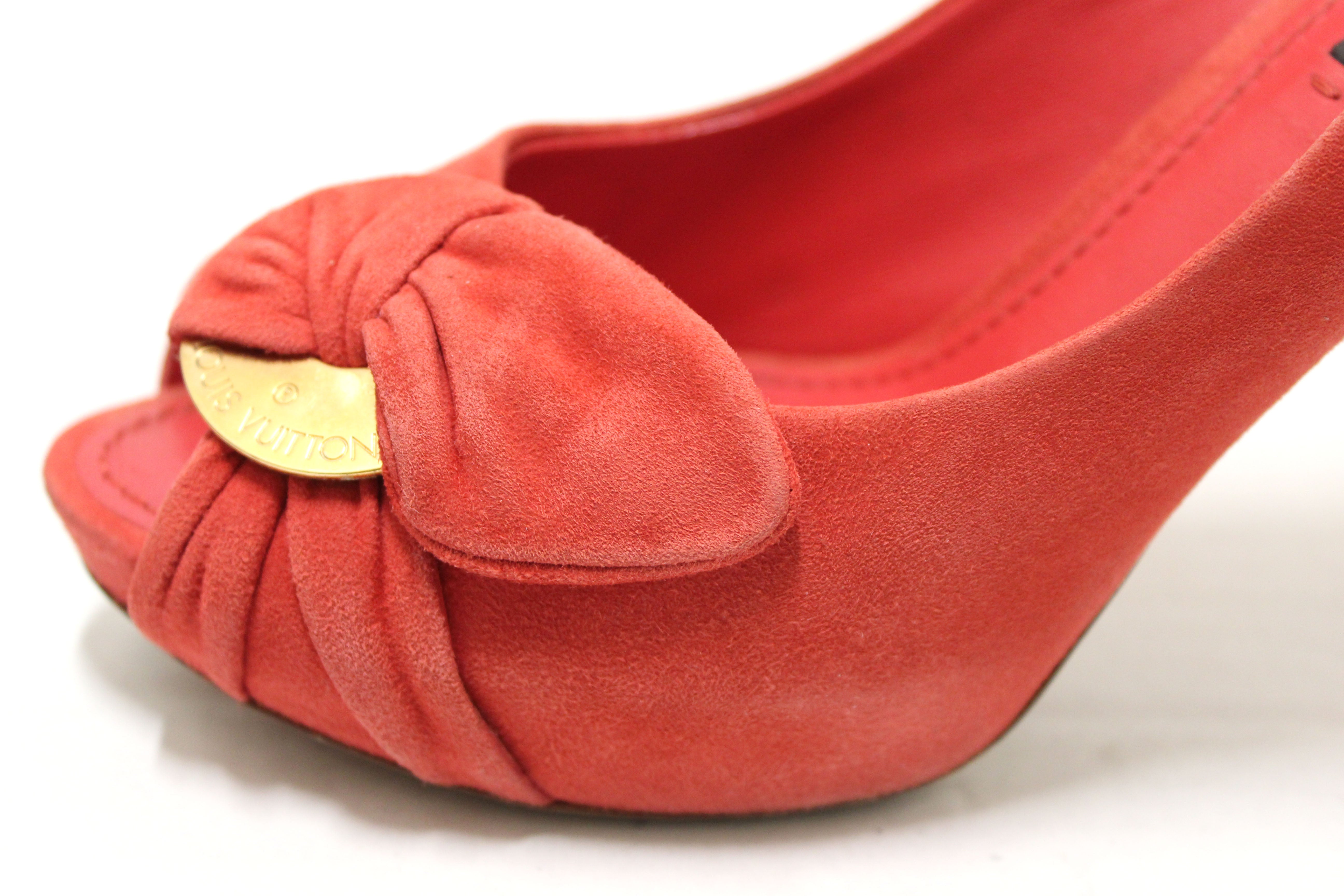 Authentic Louis Vuitton Red Suede Leather Pumps Shoes Size 37