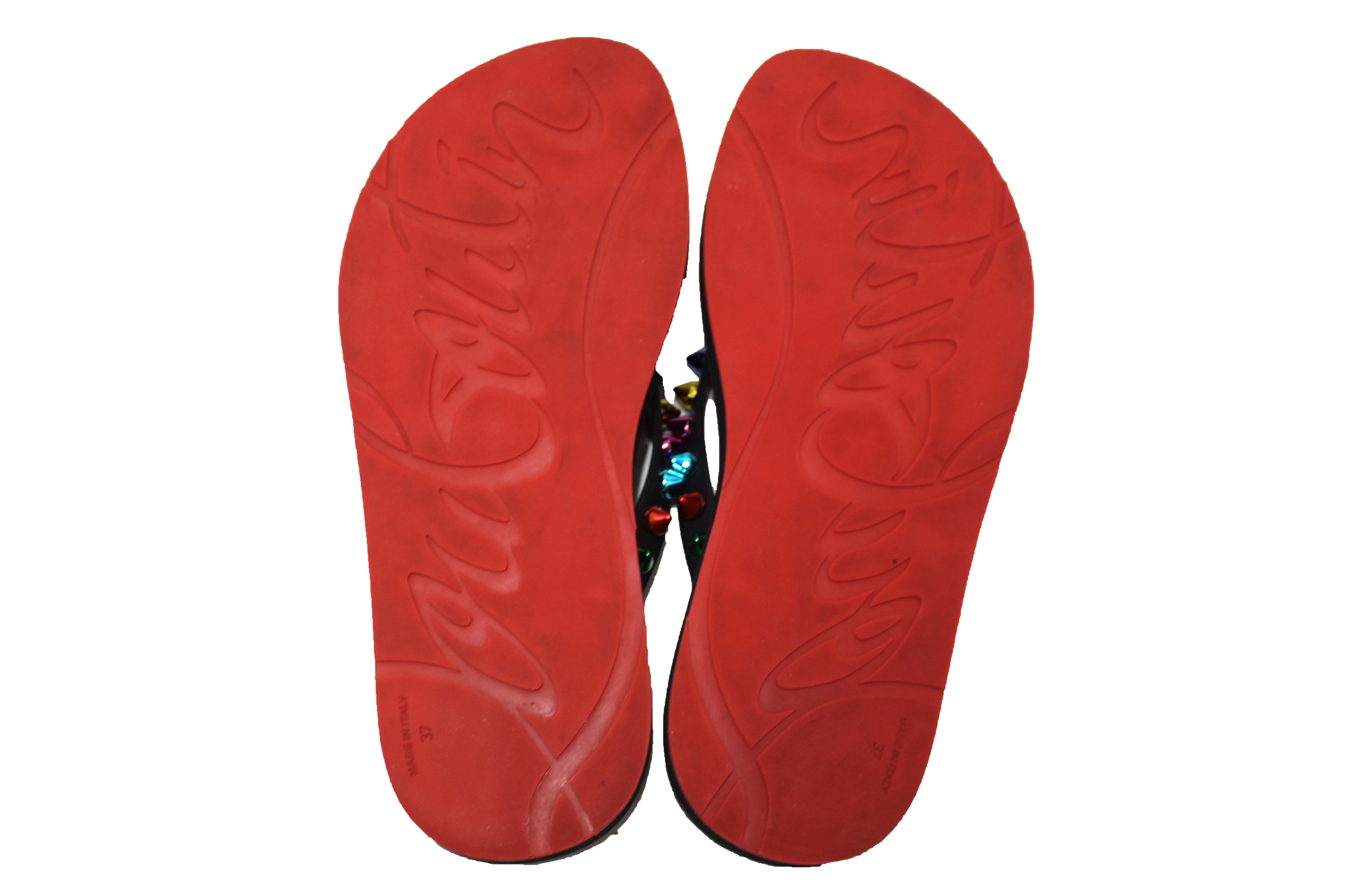 Authentic Christian Louboutin Loubi Flip Spikes Donna Thong Sandals Size 37