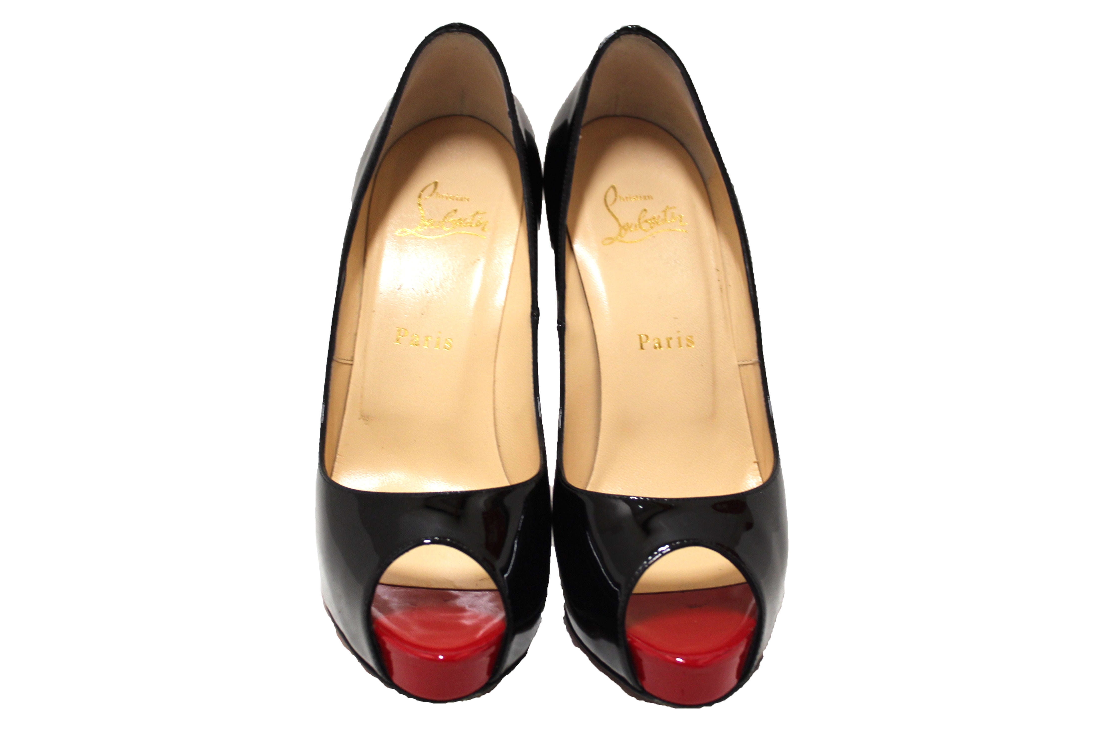 Authentic Christian Louboutin Black Patent Leather New Very Prive 120 Pumps Size 37