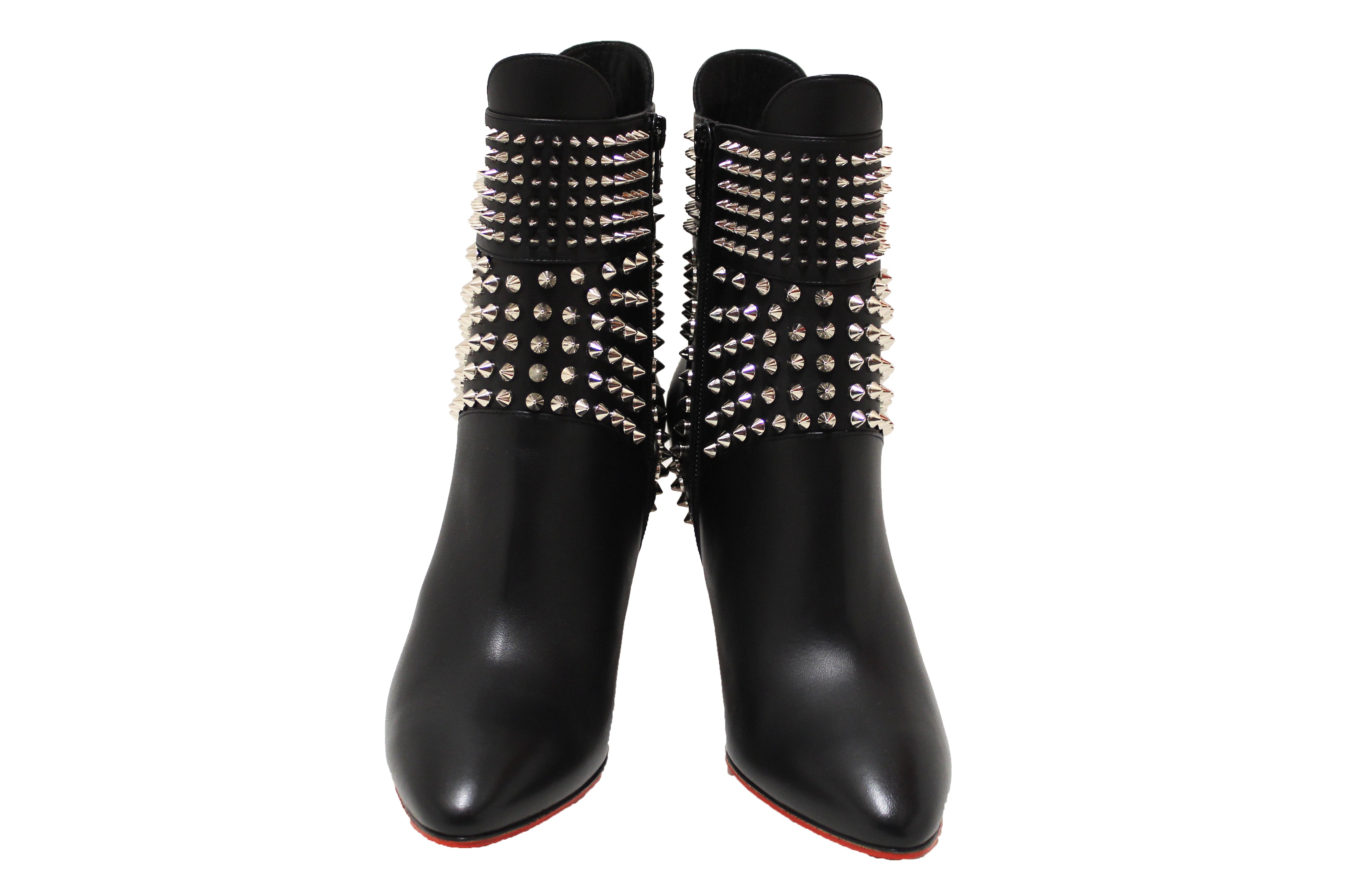Authentic NEW Christian Louboutin Black Calf Leather Hongroise 85 Studded Boots Size 37