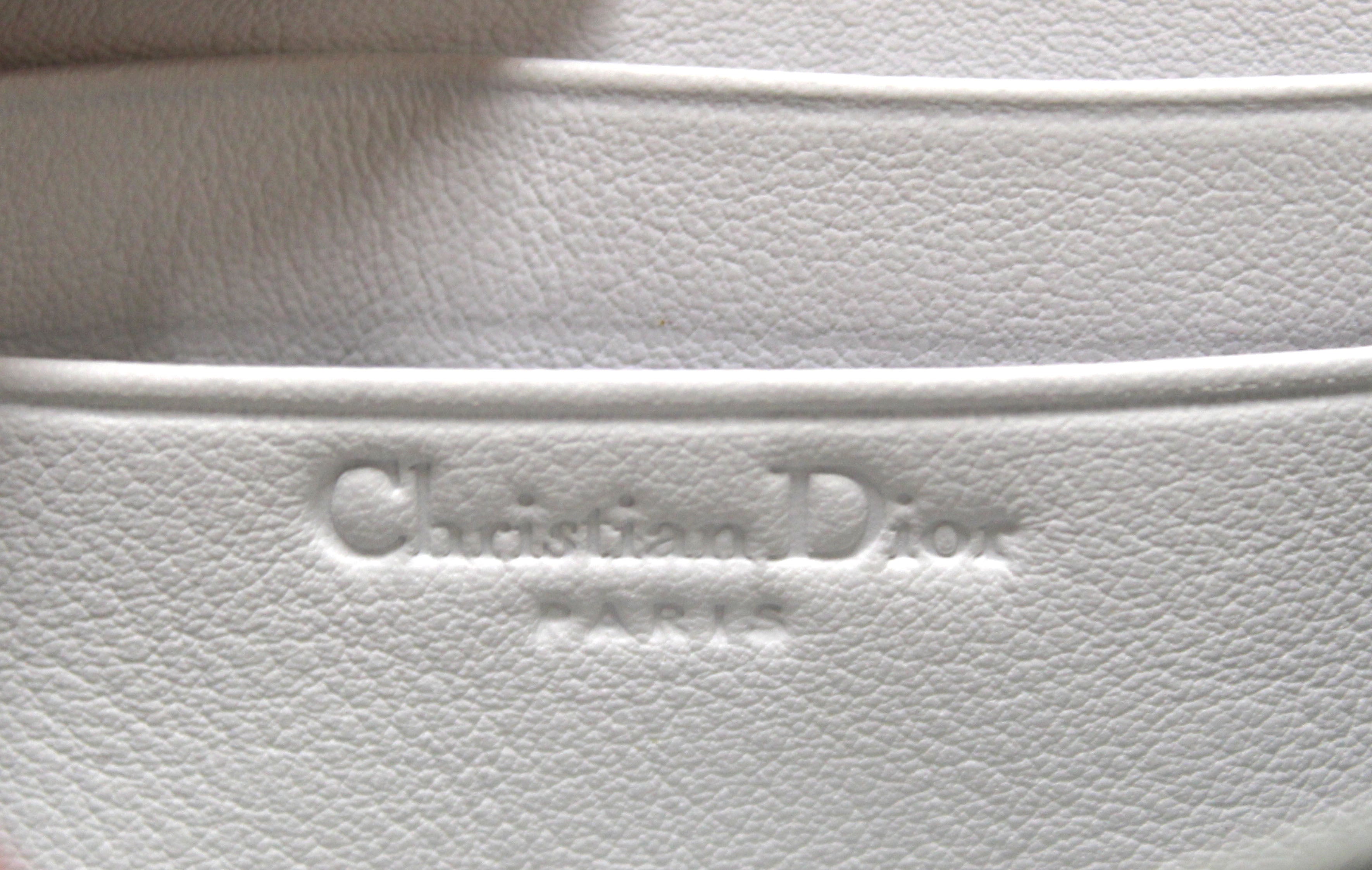 Authentic Christian Dior White Canvas Romantique Heart Zip Around Card Wallet
