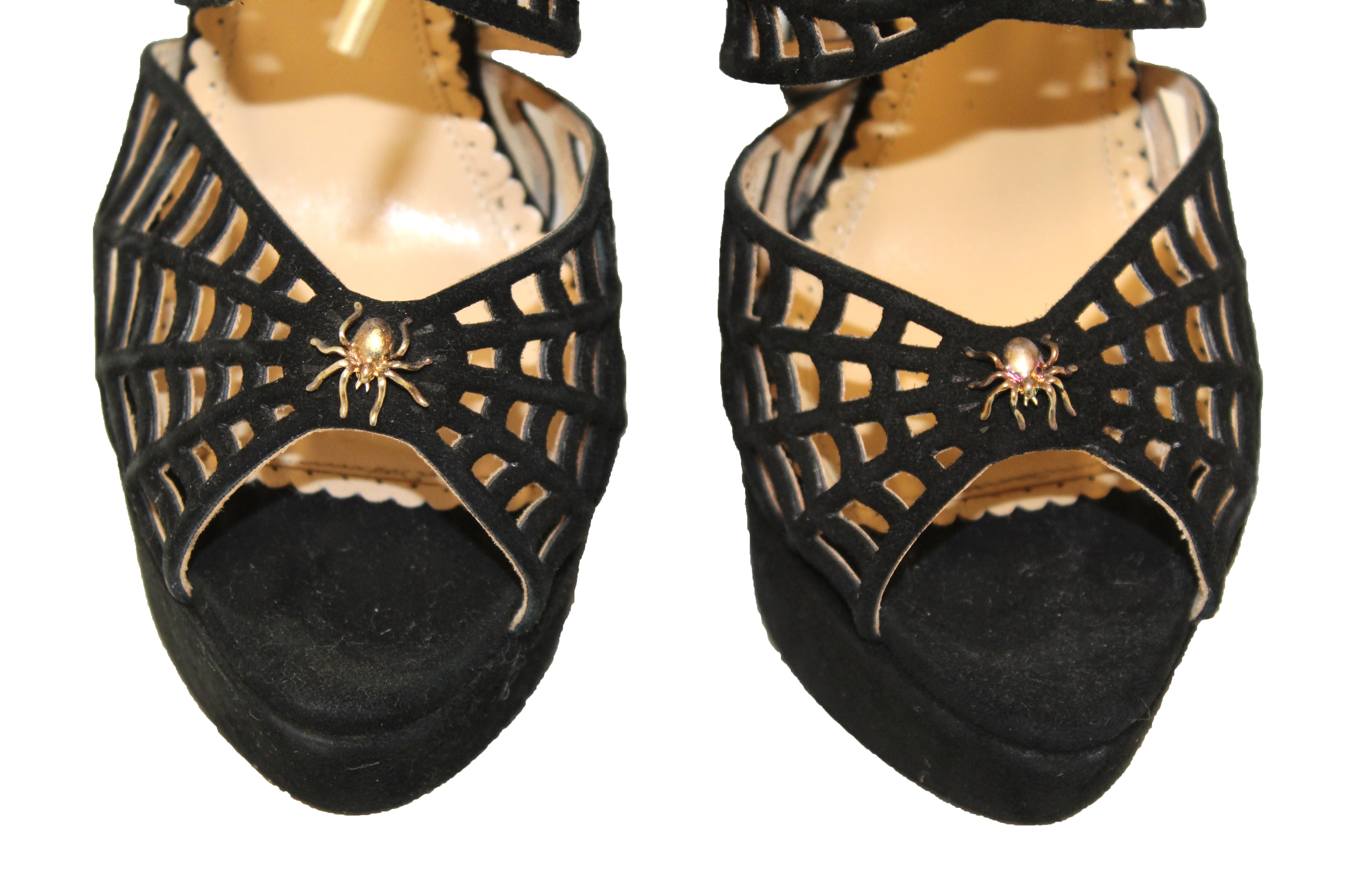 Authentic Charlotte Olympia Black Suede Spiderweb Stiletto Heels Shoes Size 36.5