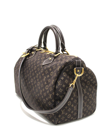 Authentic Louis Vuitton Brown Mini Lin Canvas Speedy 30 Bandouliere