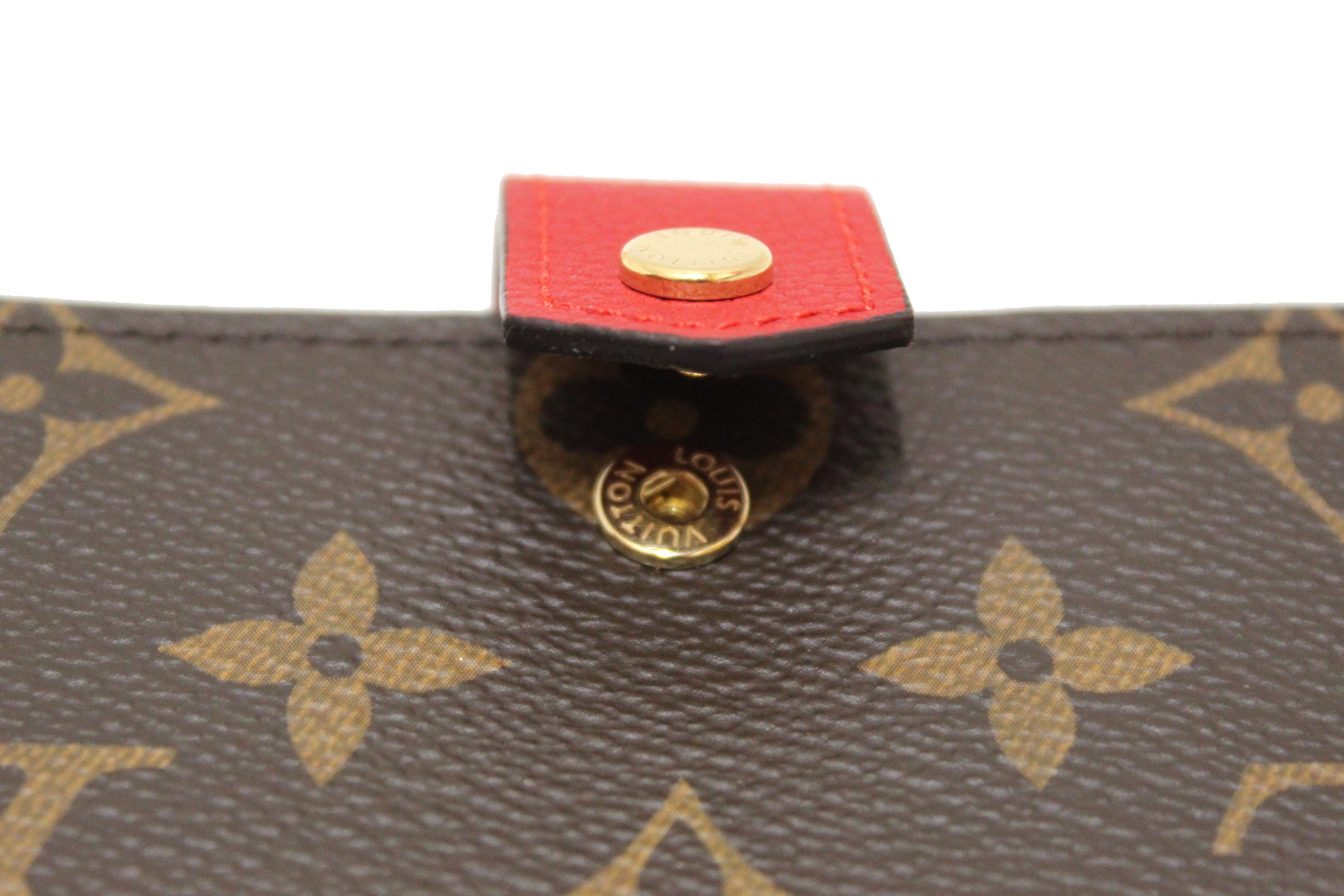 Authentic Louis Vuitton Classic Monogram and Red Calfskin Leather Pallas Compact Wallet