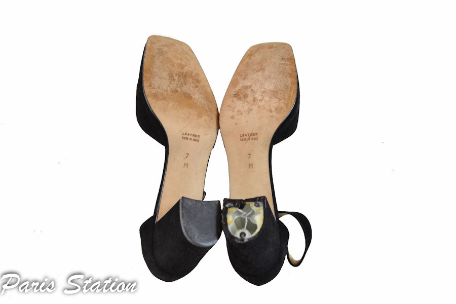Authentic Yves Saint Laurent Black Suede Sandals Size 7
