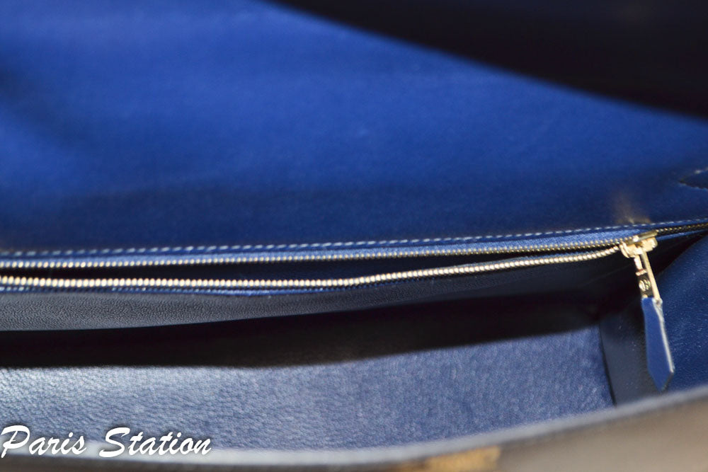 Authentic Hermes Blue/Black Kelly Sellier 32 Bi-Color Handbag