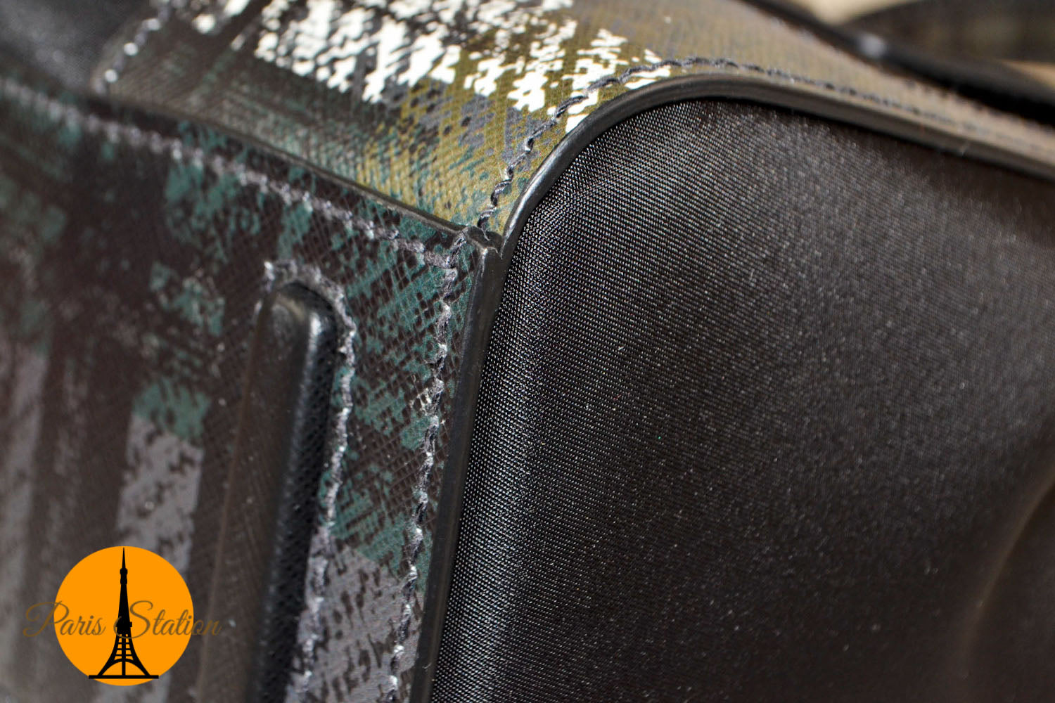 Authentic Prada Black/Green Tartan Saffiano Leather Handbag