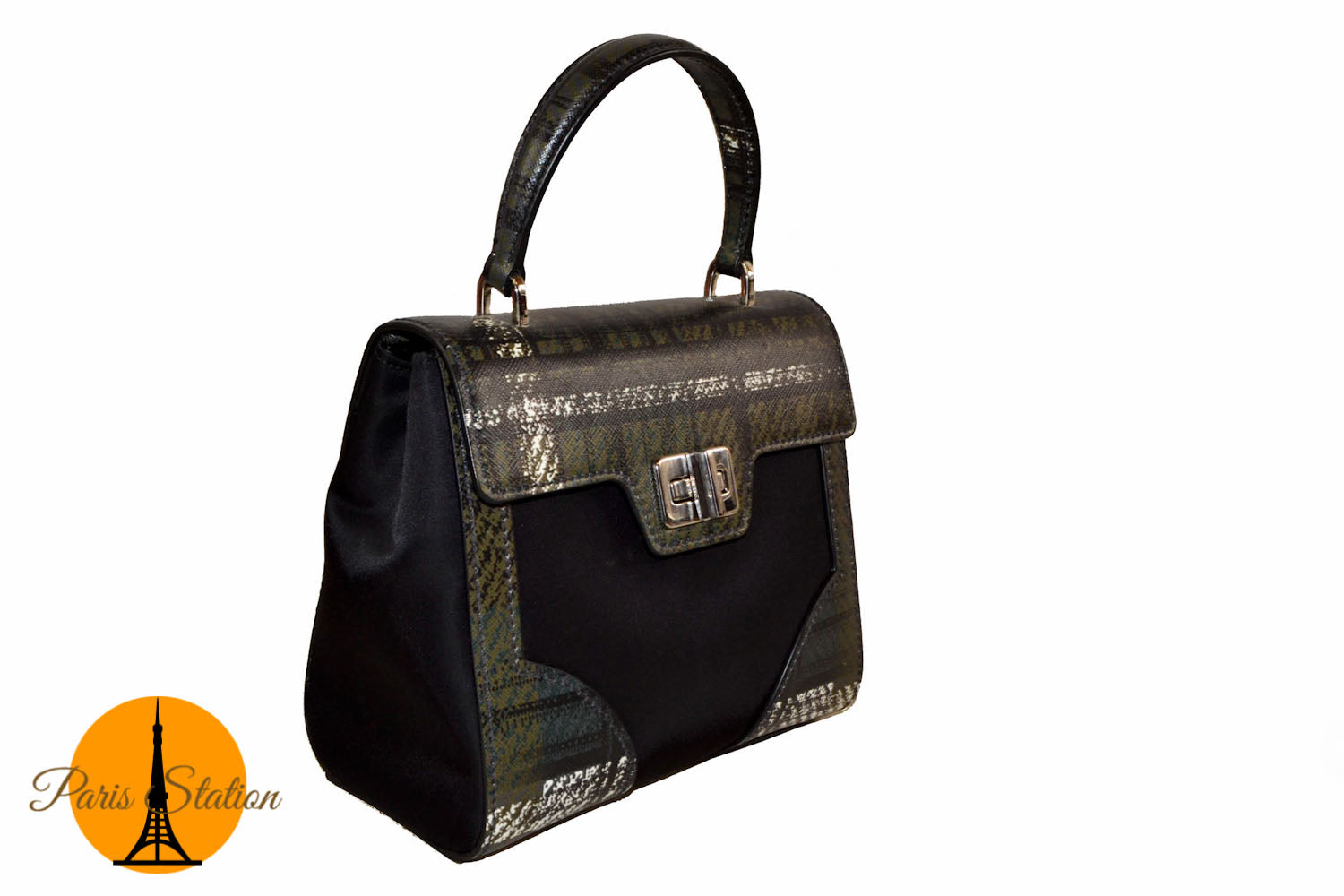 Authentic Prada Black/Green Tartan Saffiano Leather Handbag