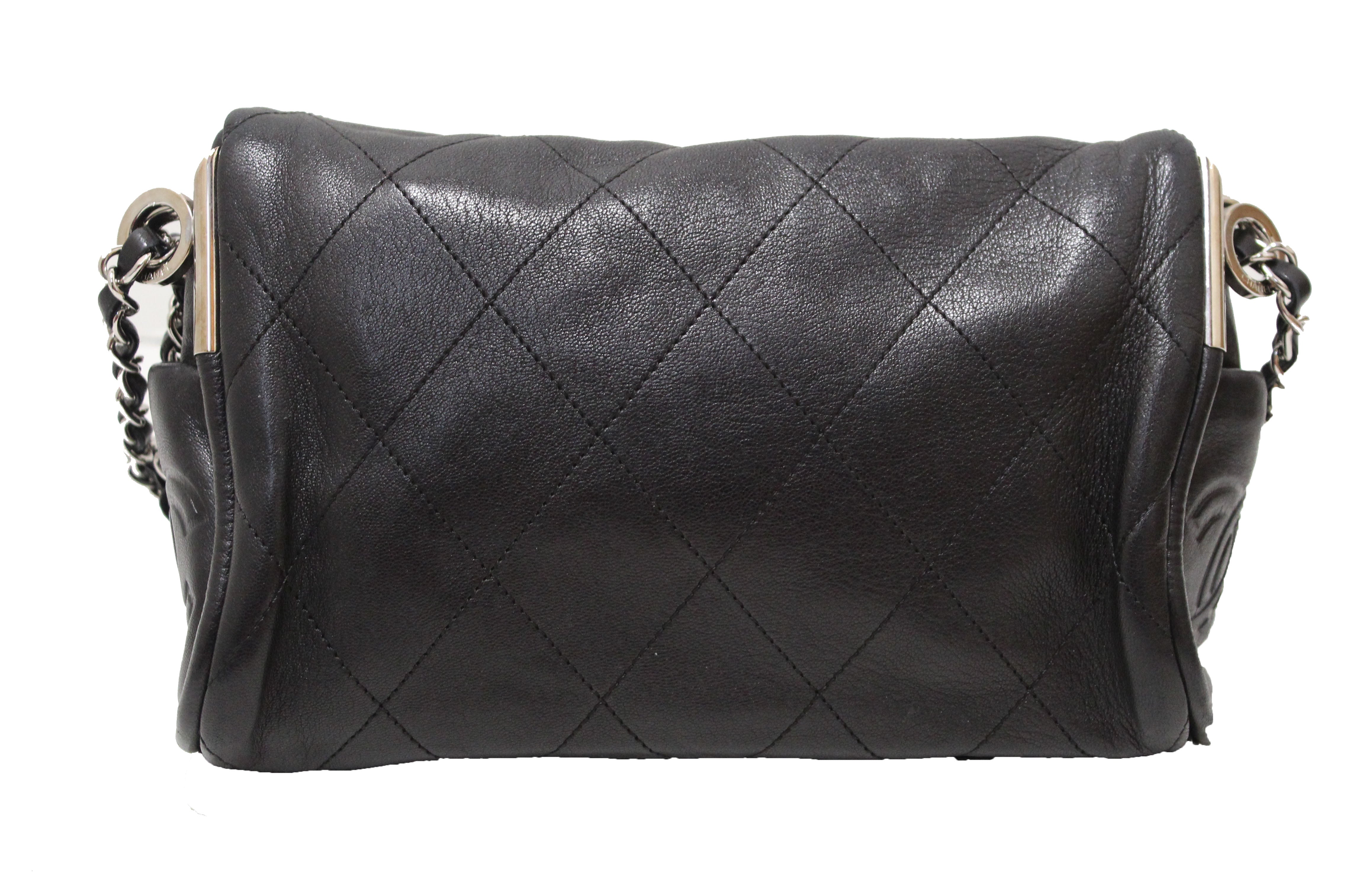 Authentic Chanel Black Quilted Lambskin Leather Ultimate Soft Mini Hobo Shoulder Bag