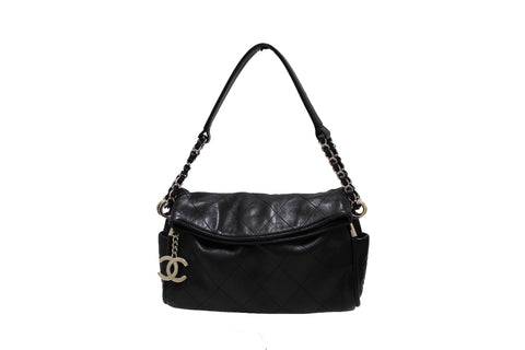 Authentic Chanel Black Quilted Lambskin Leather Ultimate Soft Mini Hobo Shoulder Bag